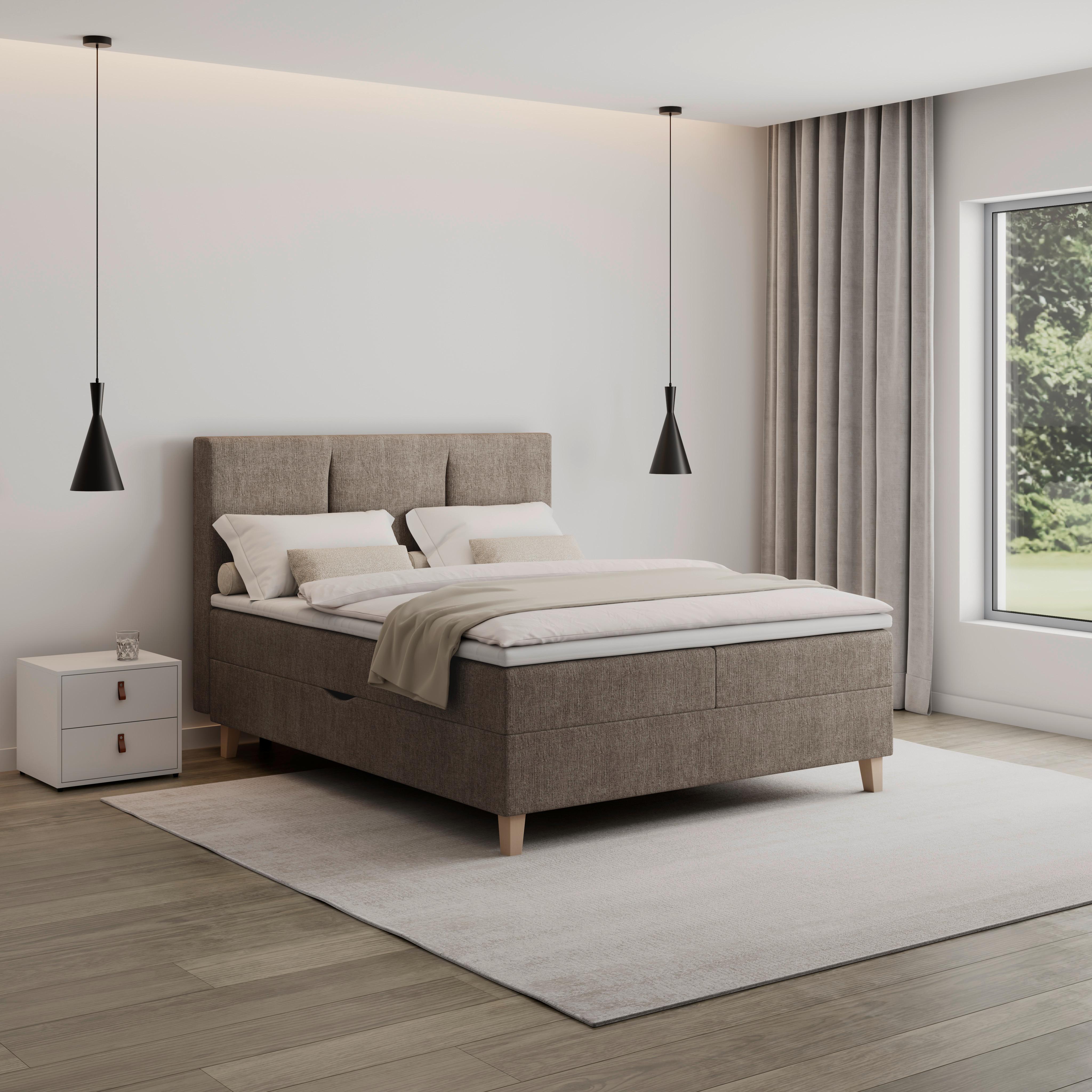 Boxbett Monza ca. 160x200 cm Braun inkl. Topper - Eichefarben/Braun, MODERN, Holz/Textil (160/200cm) - Bessagi Home