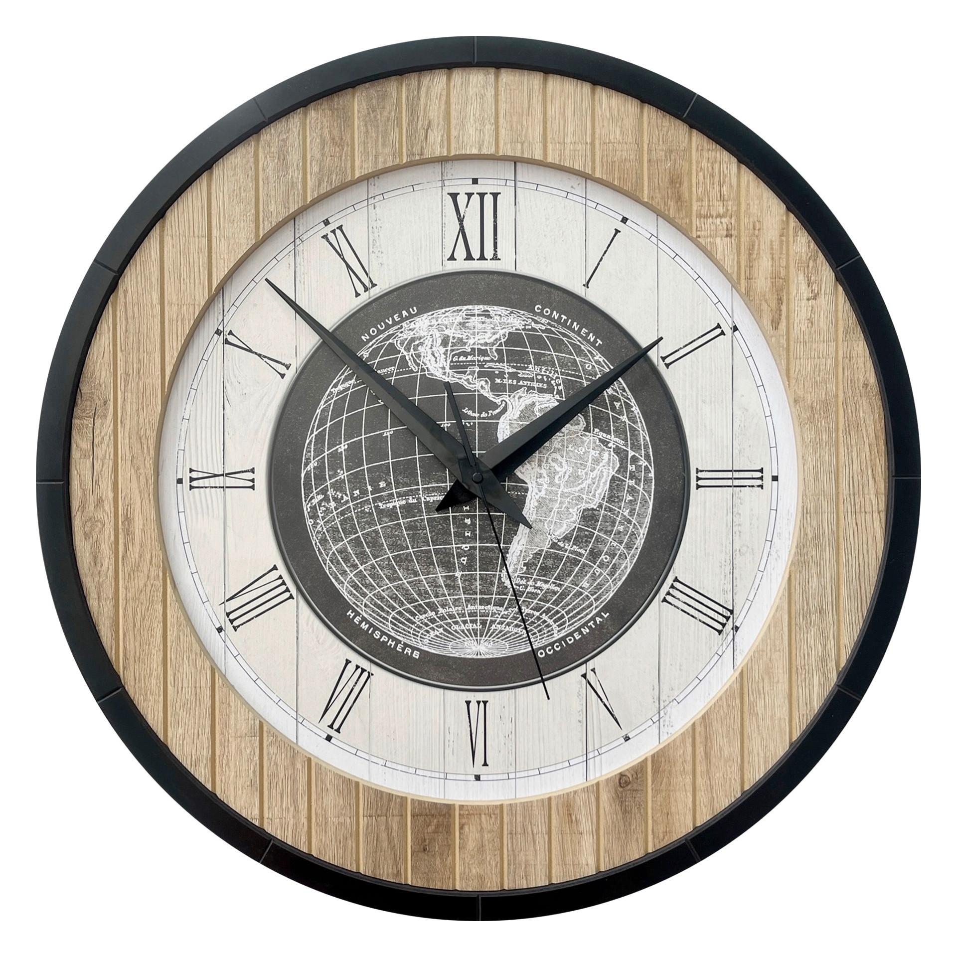 Wanduhr Schwarz/Weiß/Eiche Ø ca. 57cm - Eichefarben/Schwarz, Basics, Holz/Kunststoff (57cm)