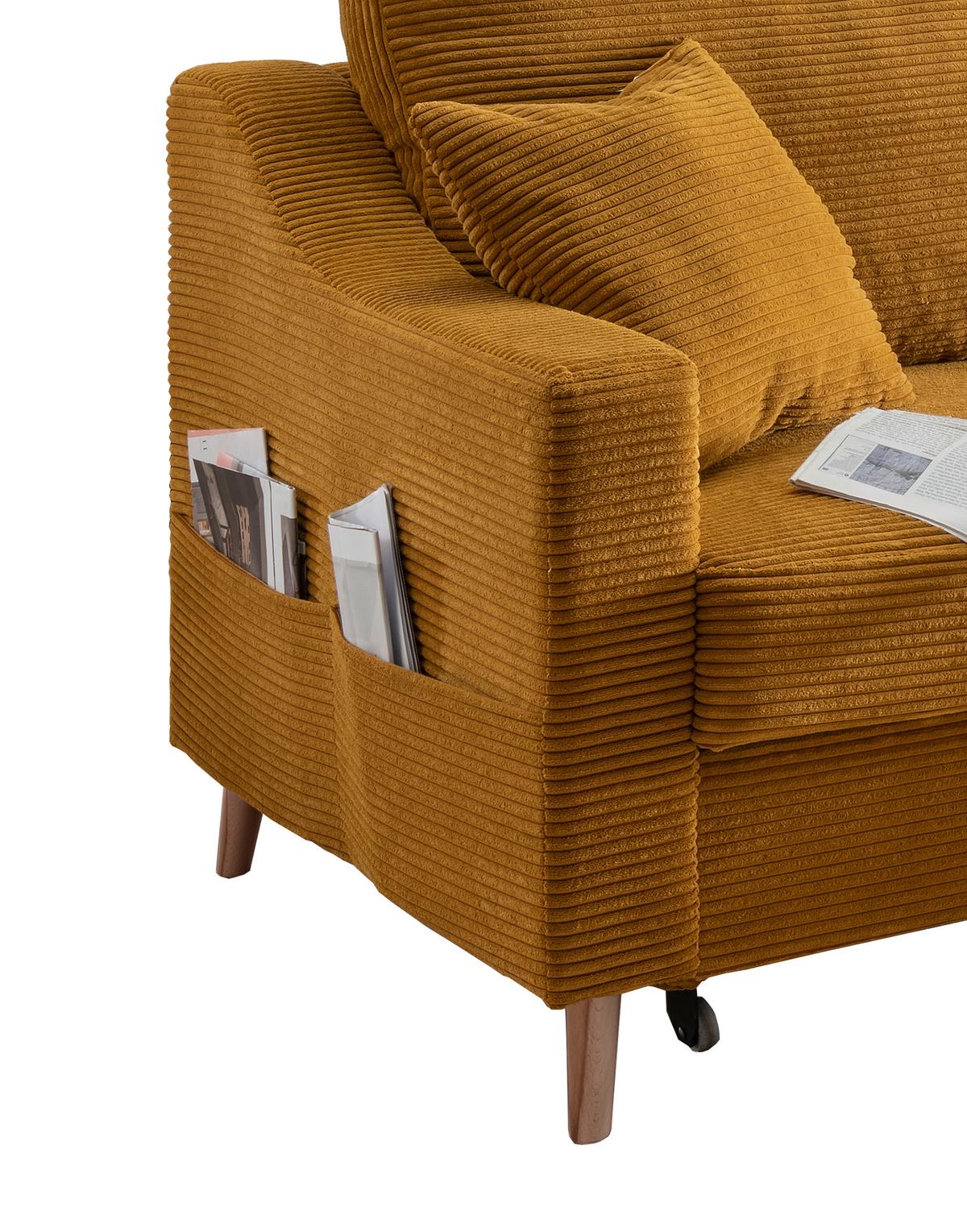 Ecksofa Valentina Cord ca. 228x150 cm Gold - Goldfarben/Naturfarben, Design, Holz/Textil (228/150cm) - P & B
