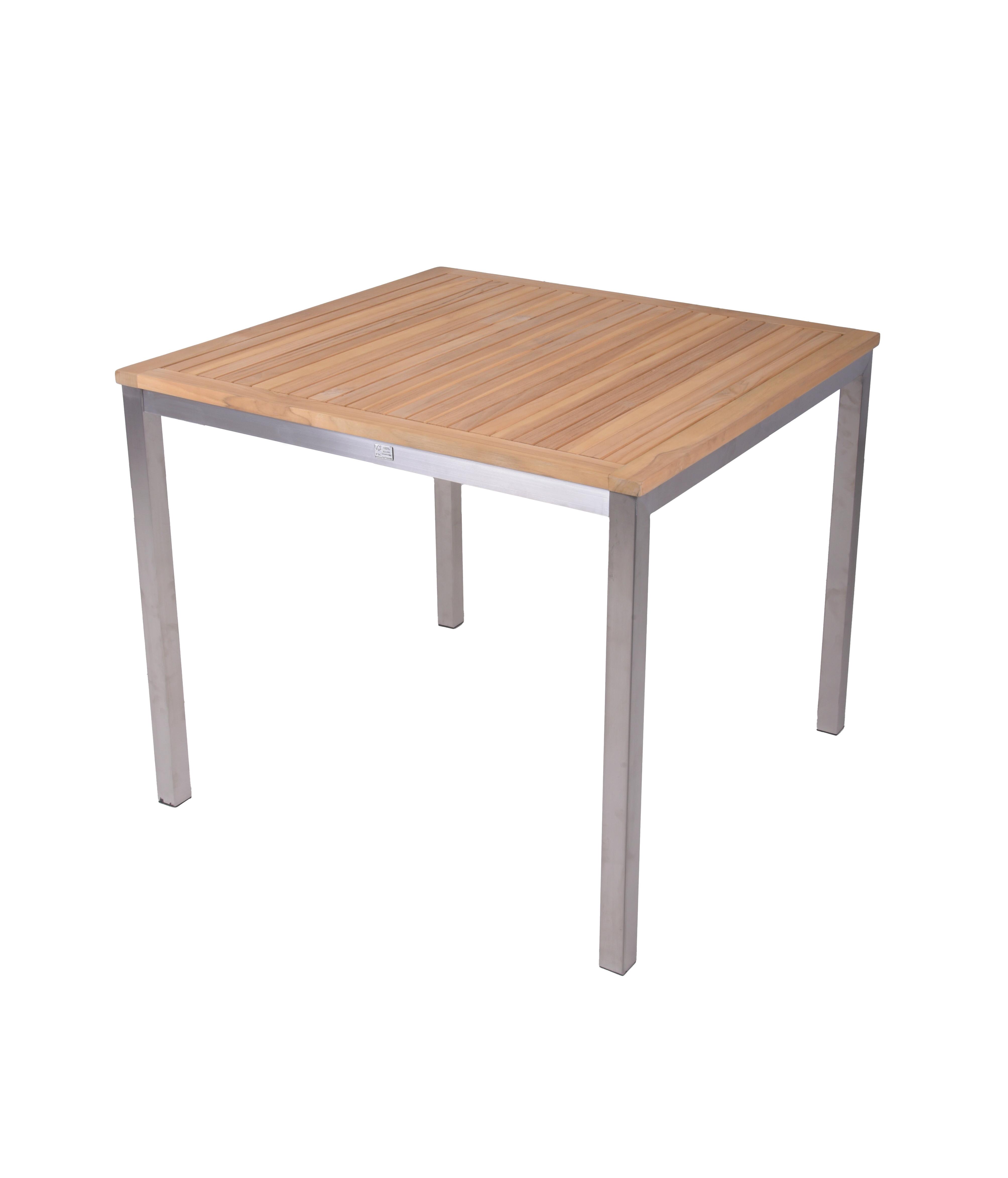 Gartentisch Denver ca. 90x90x75 cm Teak massiv - Silberfarben/Teakfarben, MODERN, Holz (90/90/75cm) - Gardenson