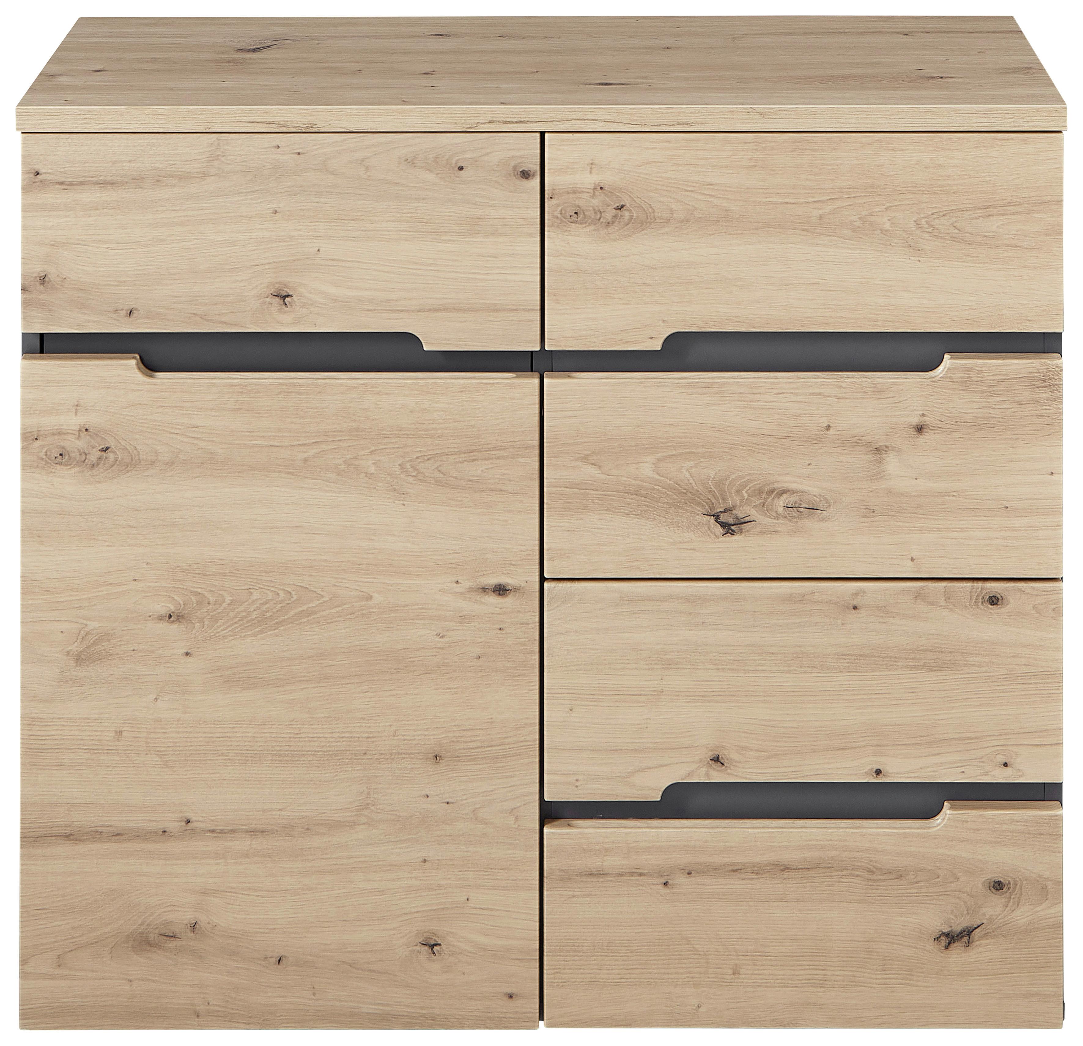 Kommode in Eiche Artisan/Graphitfarben - Silberfarben/Graphitfarben, Modern, Holzwerkstoff (90/82/38cm) - Mömax