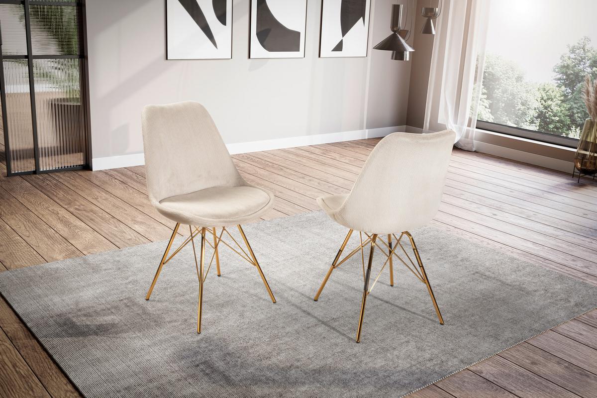 Set Naslanjačev Cara - zlate barve/bež, Moderno, kovina/tekstil (48/85/58cm) - MID.YOU