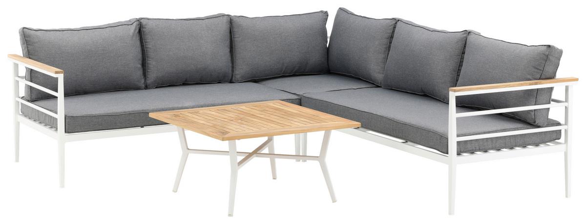 Loungegarnitur Mexico ca. 233x233 cm Alu Weiß/Teak - Weiß, KONVENTIONELL, Holz/Metall (233/233cm) - Gardenson