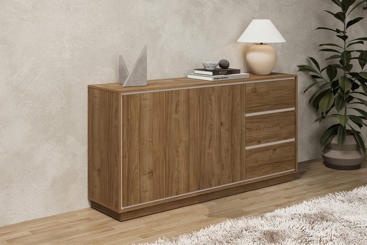 Komód Cosme - kasmírszínű/diószínű, Modern, faalapú anyag (167/84/40cm)