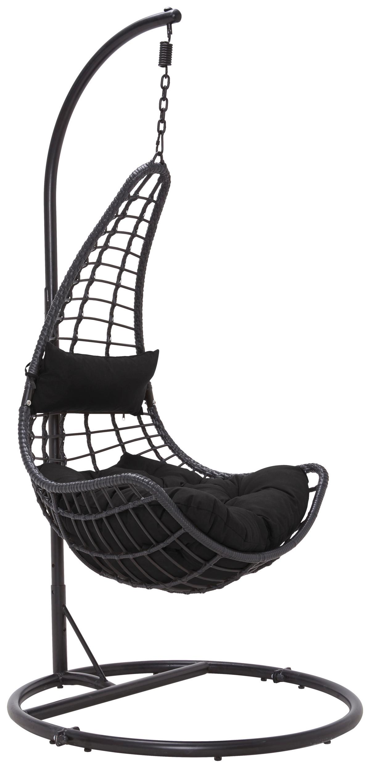 Hängesessel Caitlin in Schwarz mit Auflage - Schwarz, Kunststoff/Textil (110/198/105cm) - Bessagi Garden