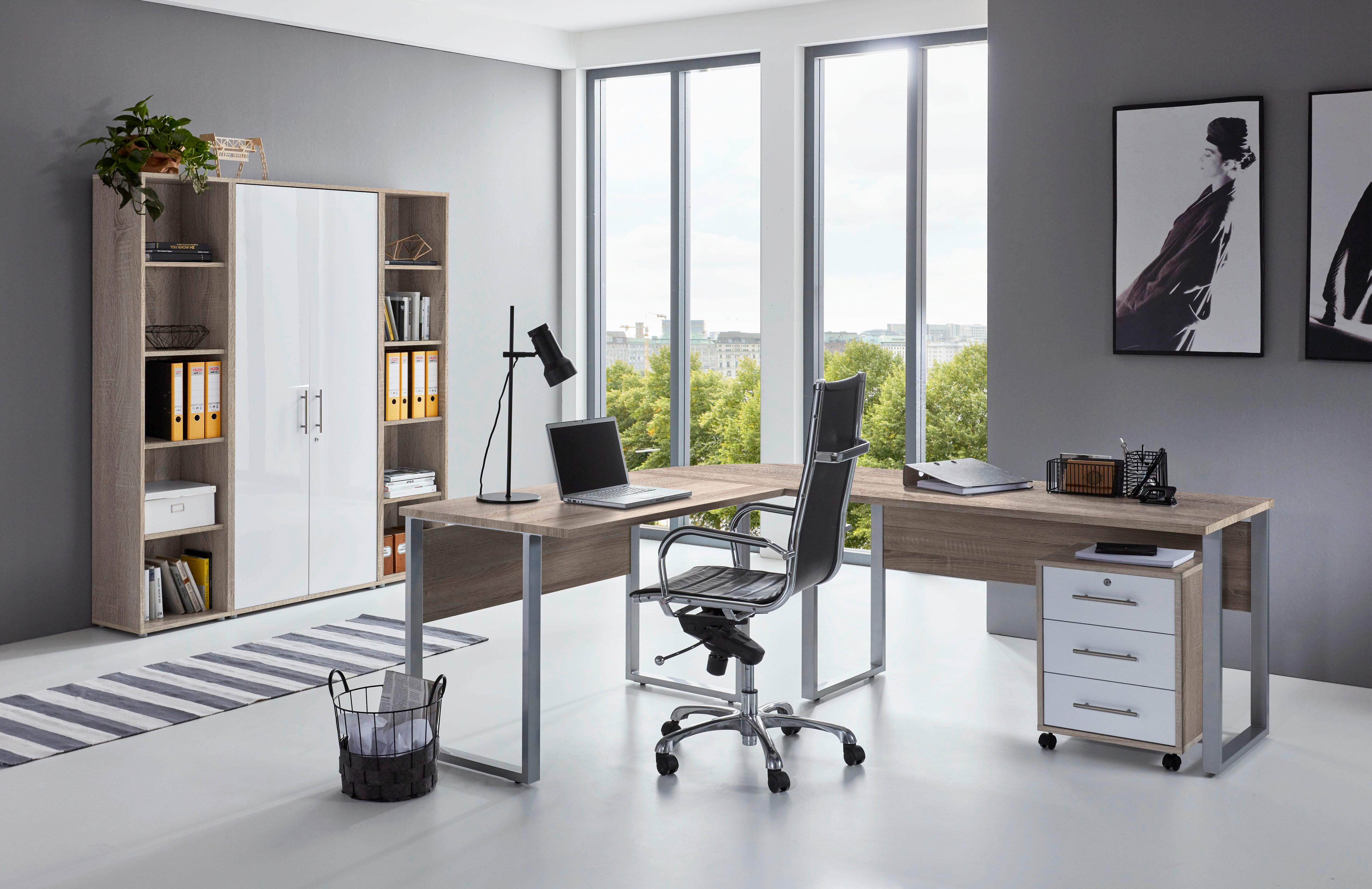 Büro Office Edition Set 3 Sonoma Eiche/Weiß - Weiß Hochglanz/Sonoma Eiche, MODERN, Holzwerkstoff - MID.YOU