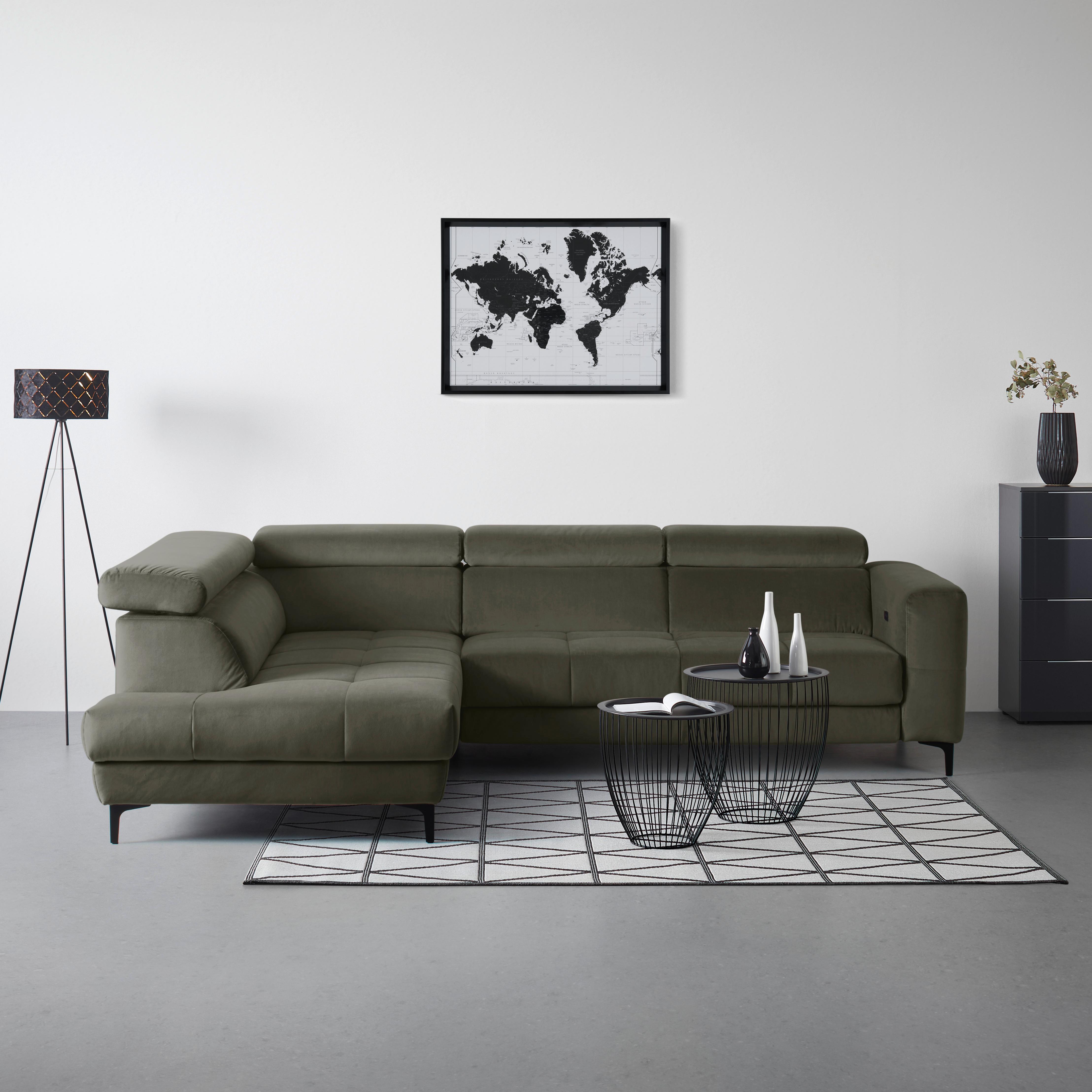 Ecksofa Emma links Graugrün - Schwarz/Graugrün, MODERN, Textil (210/301cm) - Premium Living