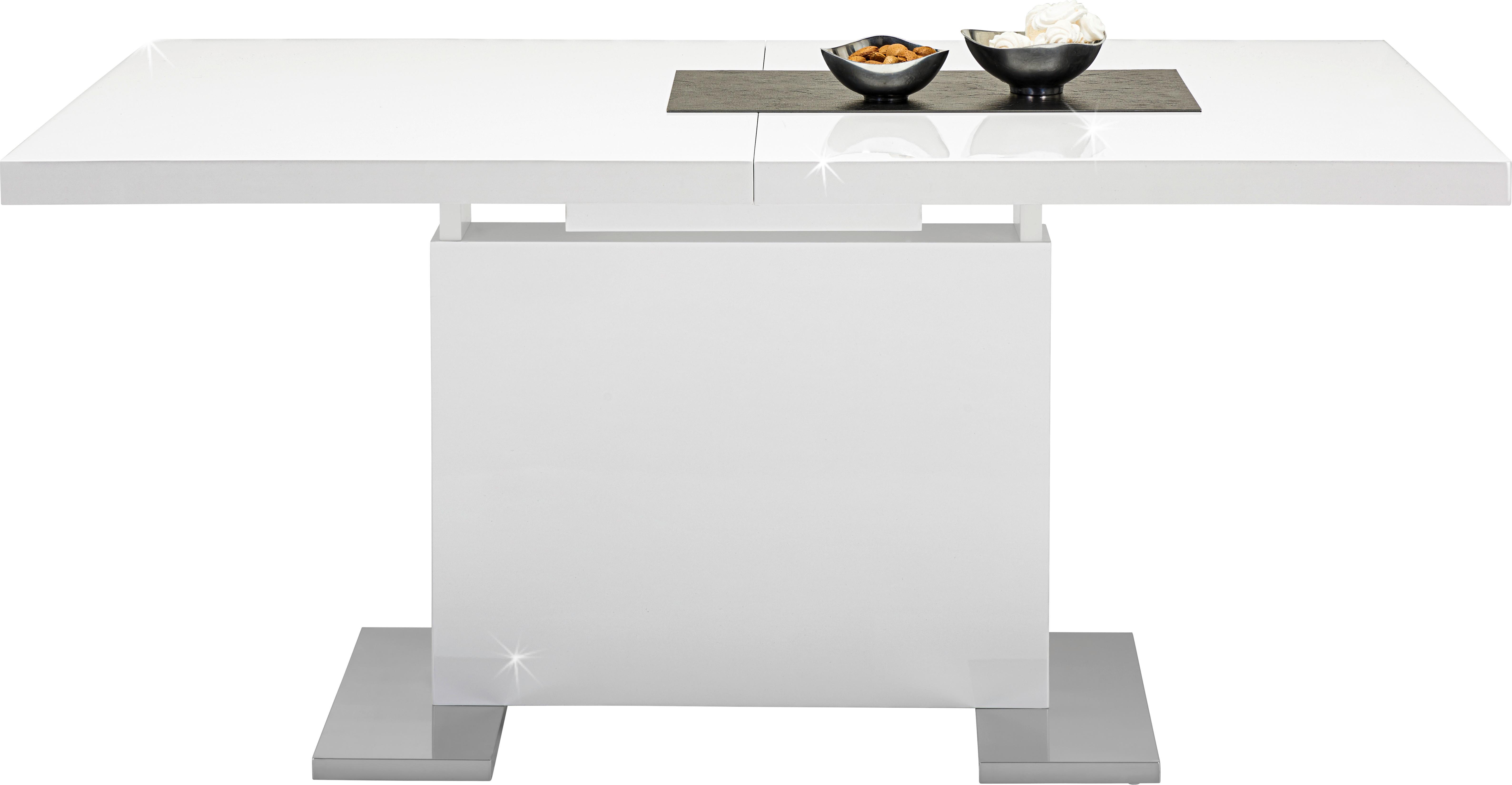 Ausziehtisch in Weiß Hochglanz - Chromfarben/Weiß, MODERN, Holzwerkstoff/Metall (160-200/90/76cm) - Based