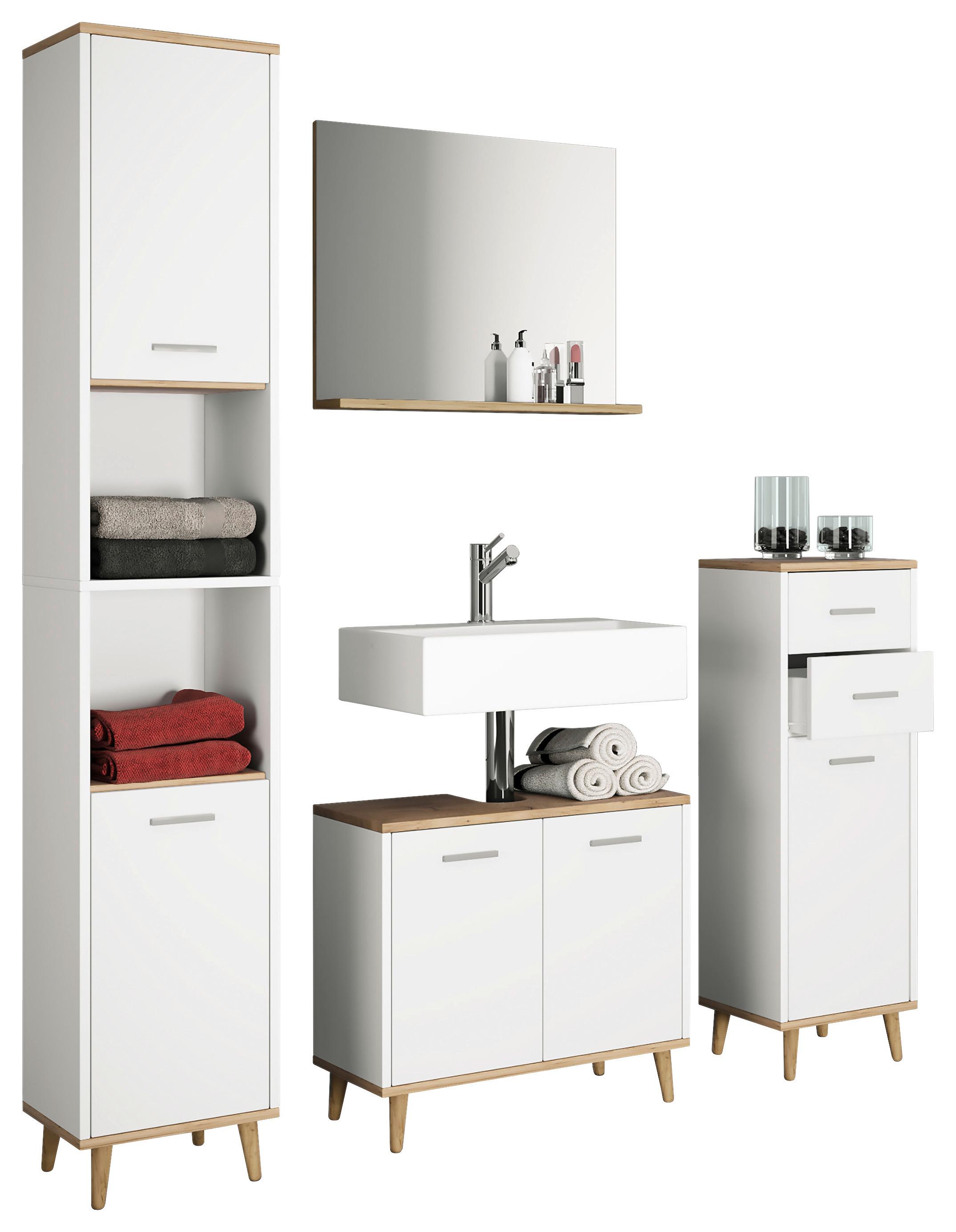 Kopalnica Landos, Bela, Hrast - bela/medeni hrast, Moderno, leseni material (124cm) - MID.YOU
