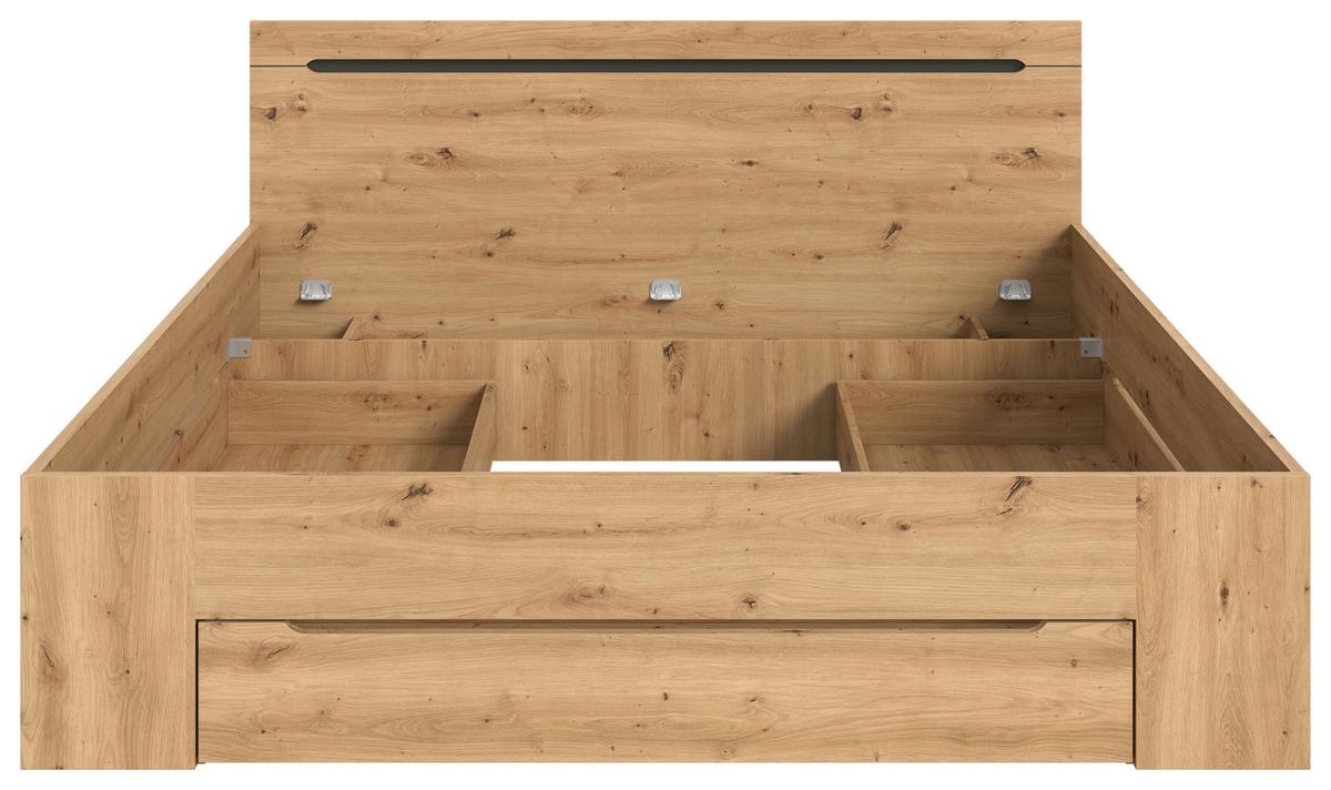 Bett CANU Eiche Artisan ca. 180x200 cm mit Stauraum - Eiche Artisan/Grau, MODERN, Holzwerkstoff (180/200cm) - MID.YOU