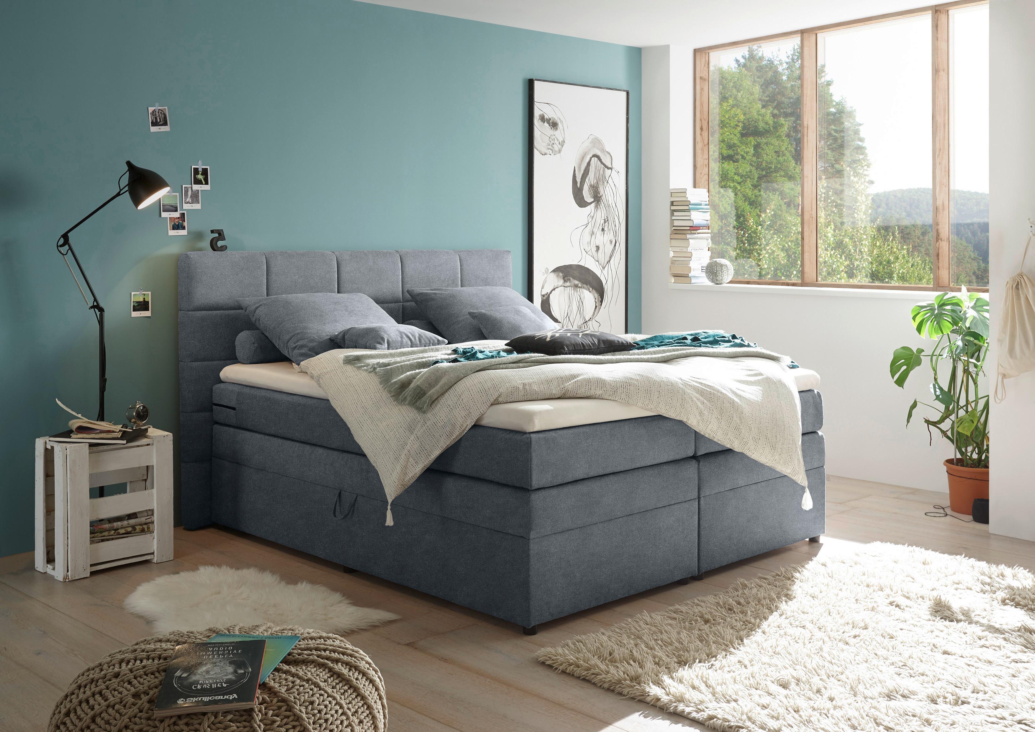 Boxspringbett Tacoma 3 inkl. Topper ca. 180x200cm Anthrazit - Anthrazit, KONVENTIONELL, Kunststoff/Textil (180/200cm) - MID.YOU