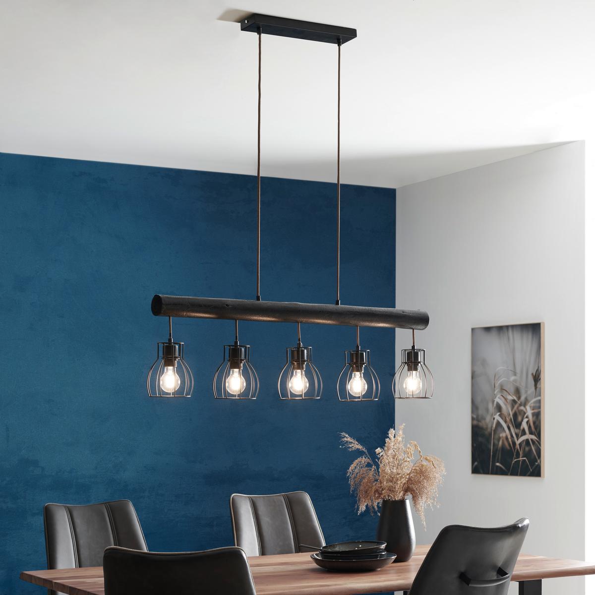 LAMPA WISZĄCA 15326-5NB - czarny, Lifestyle, metal/drewno (104/13,6/140cm) - Globo
