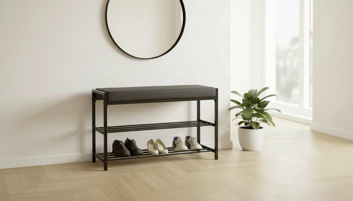 Garderobenbank Elma In Schwarz - Weiss/Dunkelgrau, Modern, Textil/Metall (80/52/30cm) - Mömax