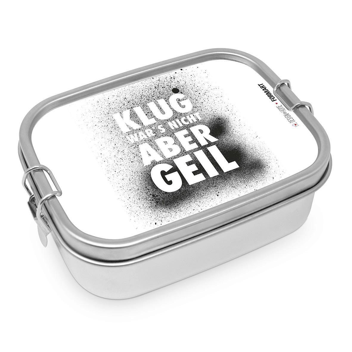 Lunchbox Klug wars nicht aus Edelstahl - Schwarz/Weiß, MODERN, Metall (14/16,5/5,8cm)
