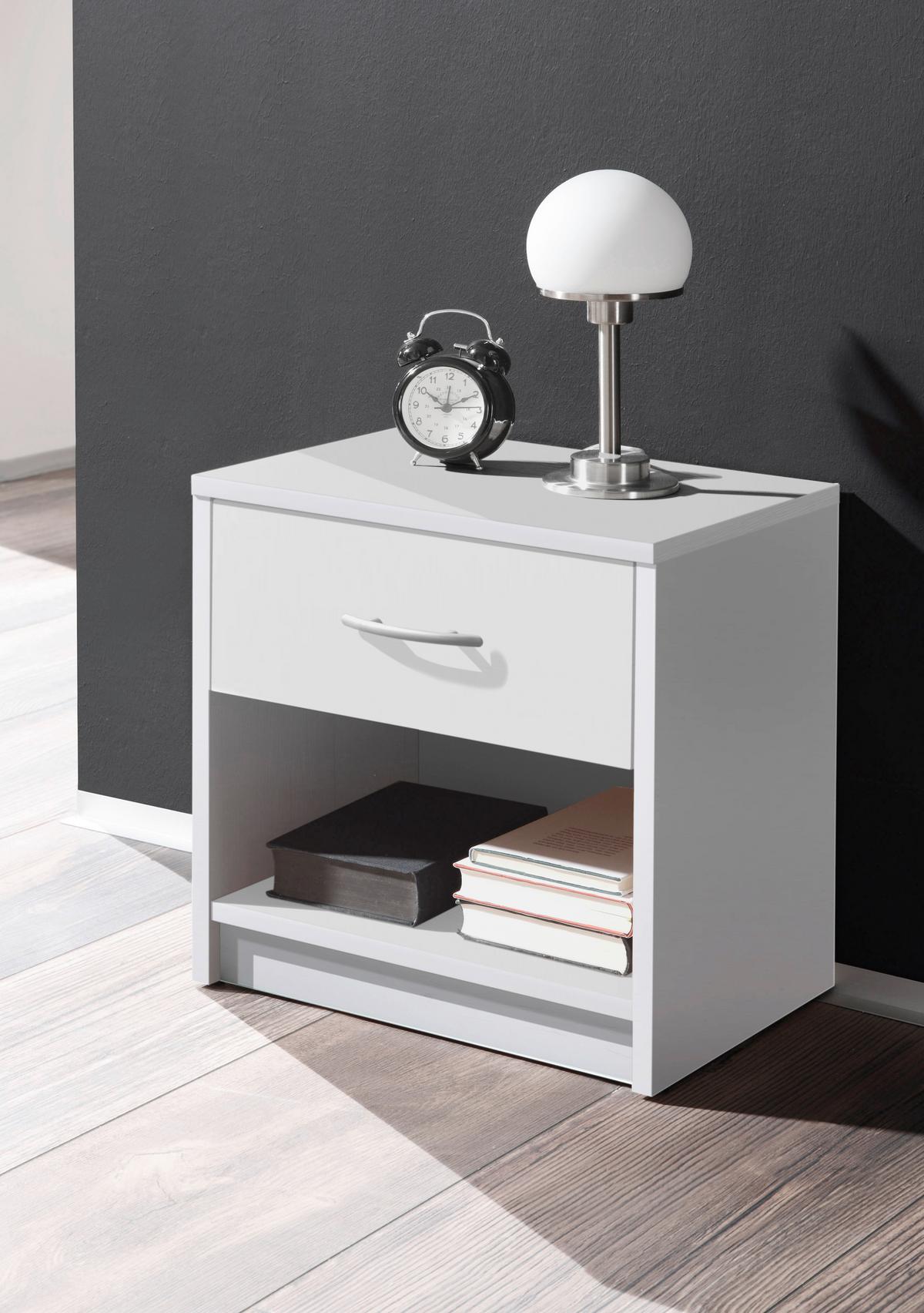 SZAFKA NOCNA BASE BIELA - kolor srebrny/biały, Basics (39/41/28cm)