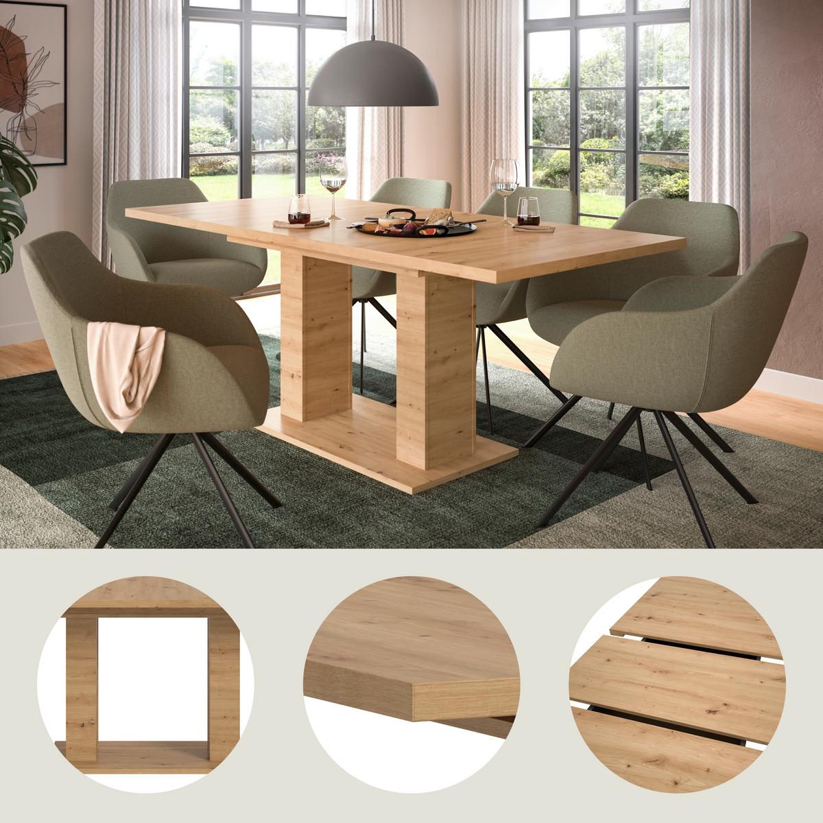 Raztegljiva Miza Marlon, Barva Hrasta, 150-190x90cm - hrast artisan, Konvencionalno, leseni material (150-190/90/76cm) - MID.YOU