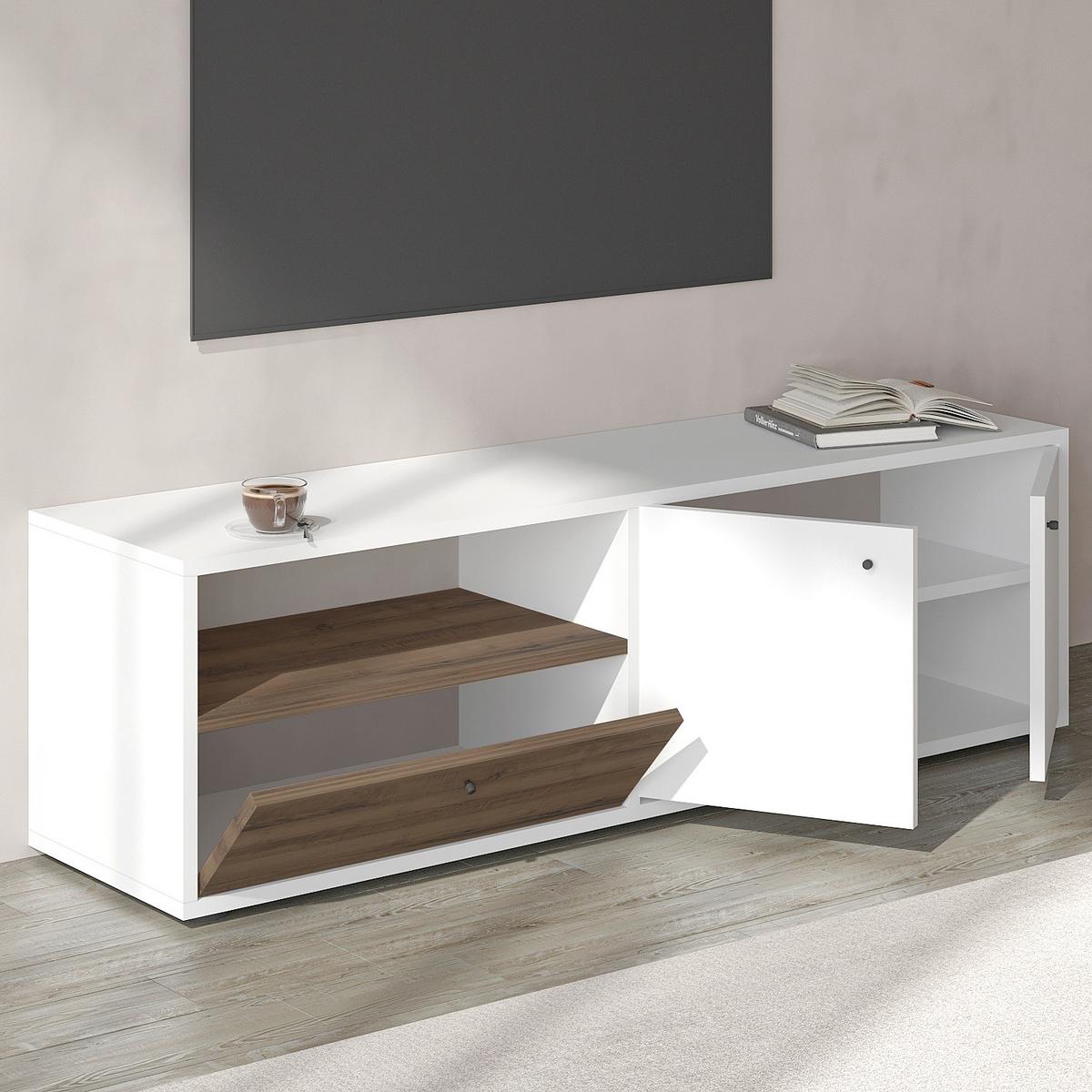 Lowboard Pao Tv Schrank - Weiss/Eichefarben, Design, Holzwerkstoff (35/42/136cm) - Livetastic