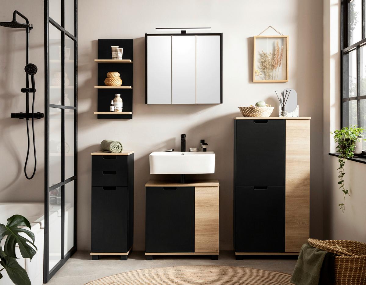 Kopalniški Regal Emmik, Črna, Barva Hrasta - črna/barve hrasta, Moderno, leseni material (30,3/70,2/17,5cm) - Stylife