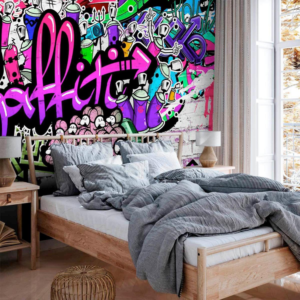 Fototapeta Purple Graffiti, 100x70cm - vijolična/zelena, Trendi, tekstil (100/70cm) - artgeist