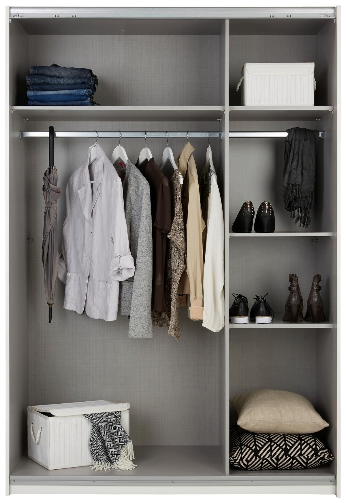 Schwebetürenschrank in Eichefarben/Weiß - Eichefarben/Alufarben, KONVENTIONELL, Holzwerkstoff/Metall (135/200/64cm) - Mömax