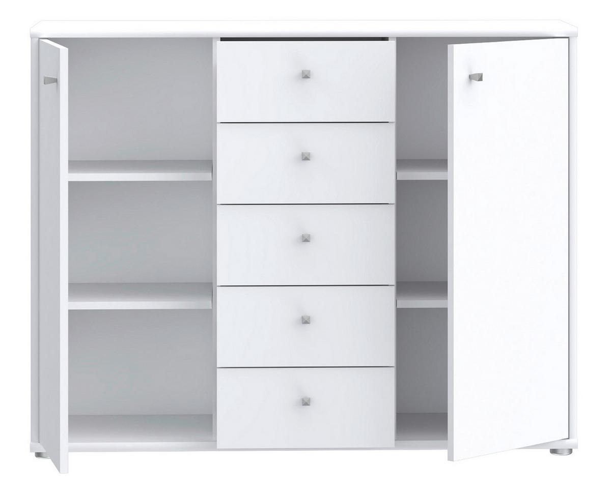Komoda Tempra 2, Bela - bela/barve aluminija, Design, leseni material (108,8/85,5/34,8cm)