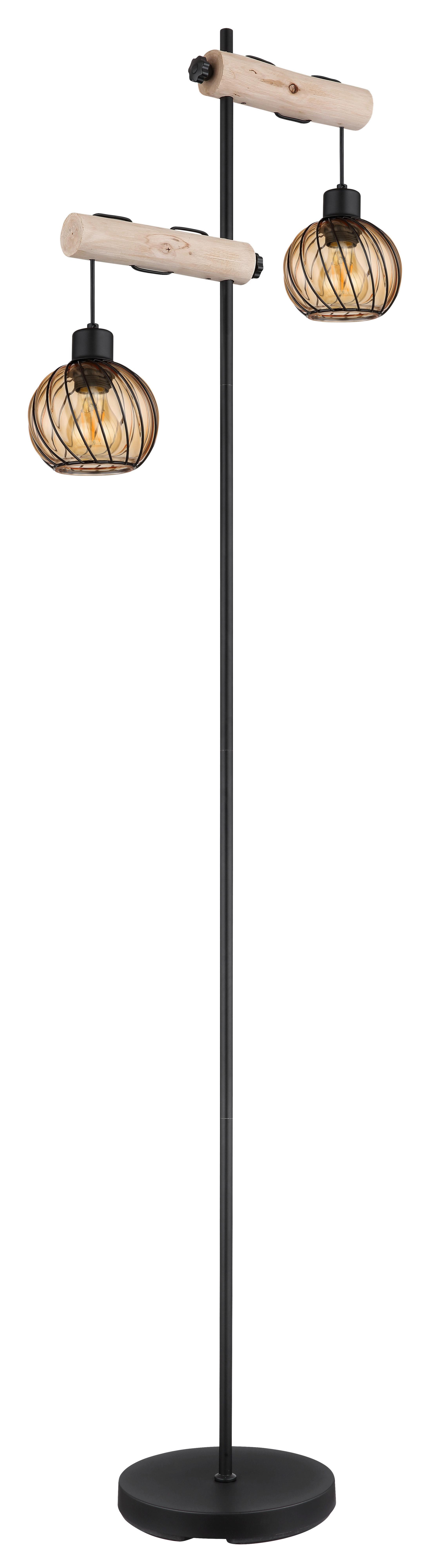 Stehleuchte Paulo in Natur/Schwarz max. 15 Watt - Schwarz/Naturfarben, Natur, Glas/Holz (48/25/168cm) - Globo
