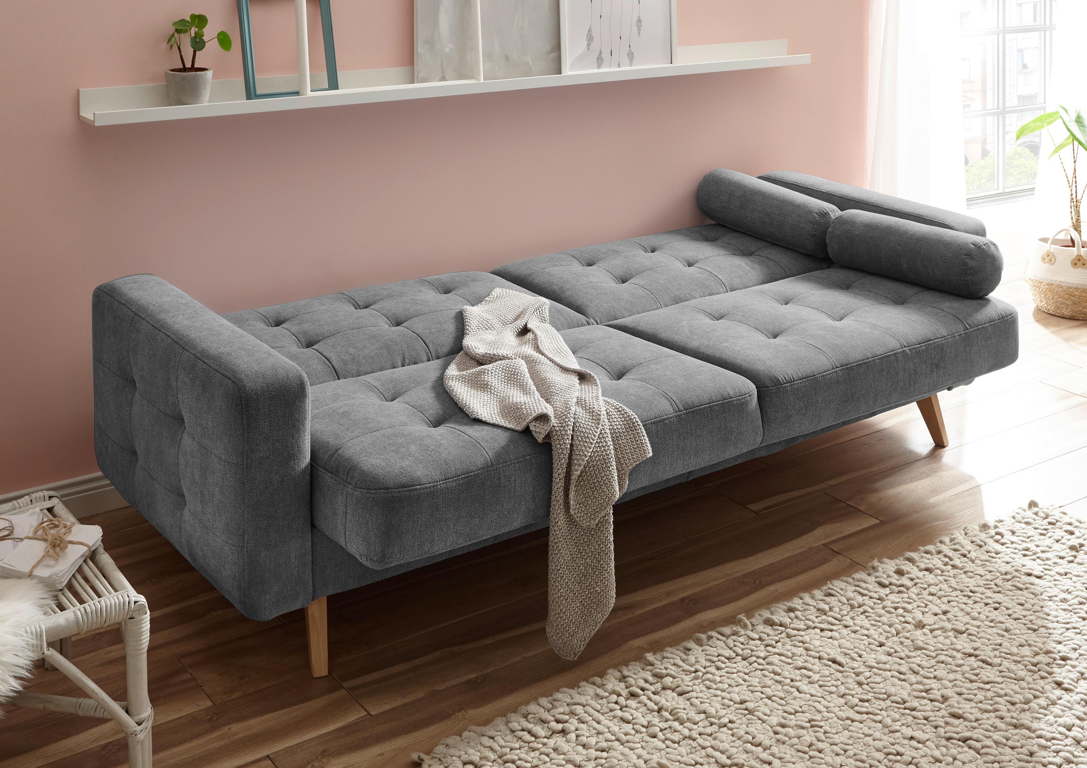 Trosjed Na Razvlačenje Fjord - tamno siva/boje hrasta, Modern, drvni materijal/tekstil (222/86/90cm) - MID.YOU