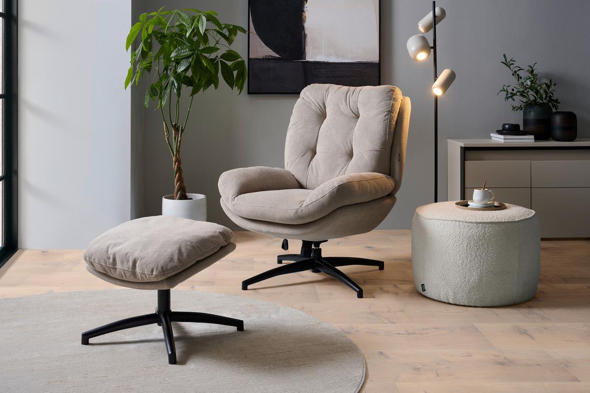 ZESTAW FOTELI RELAKSACYJNYCH TOMY - czarny/taupe, Design, metal/tkanina (75/97/88cm) - Carryhome