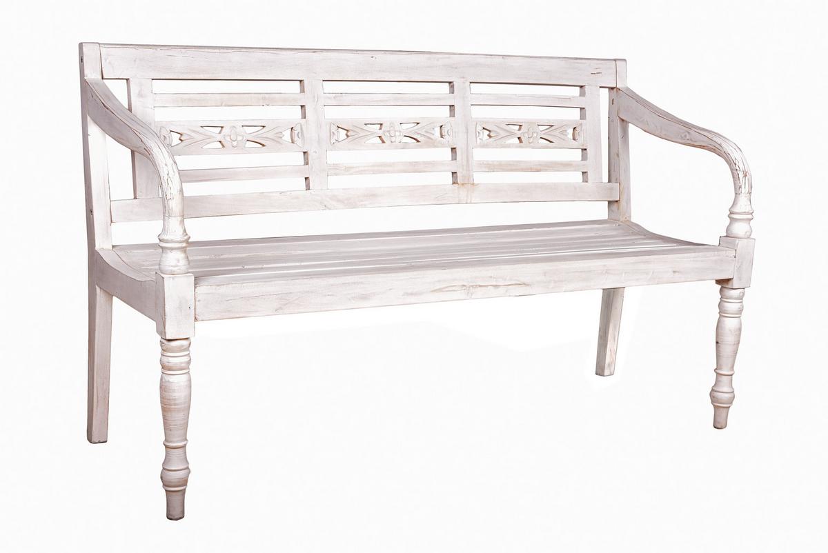 Gartenbank Moyo Weiß-Antik ca. 150x90x52 cm Mahagoni - Weiß, Basics, Holz (150/90/52cm) - Gardenson