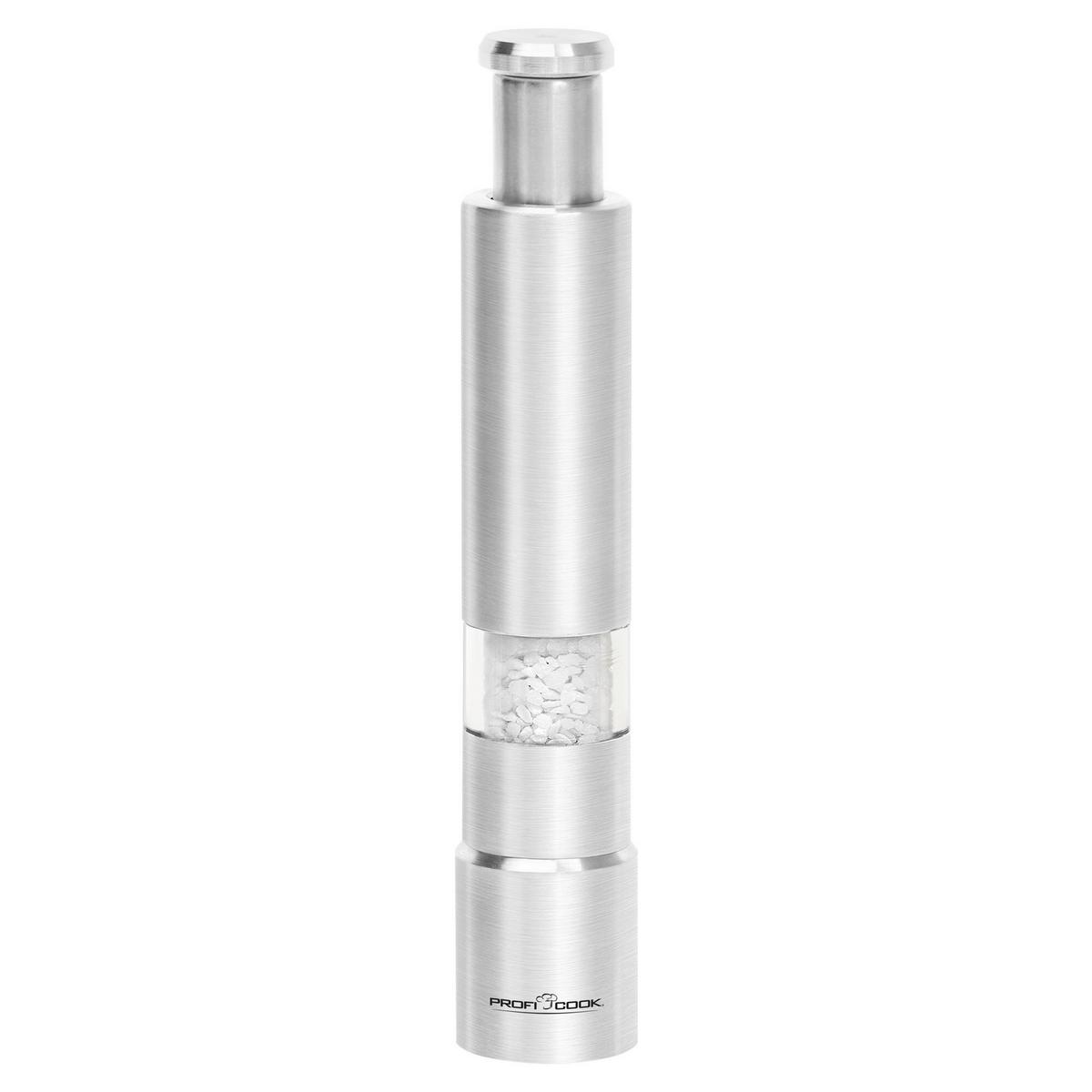 MŁYNEK ELEKTRYCZNY SÓL/PIEPRZ PC-PSM 1160 - kolor stalowy, Basics, tworzywo sztuczne/metal (2,7/15,2/2,7cm) - Bomann