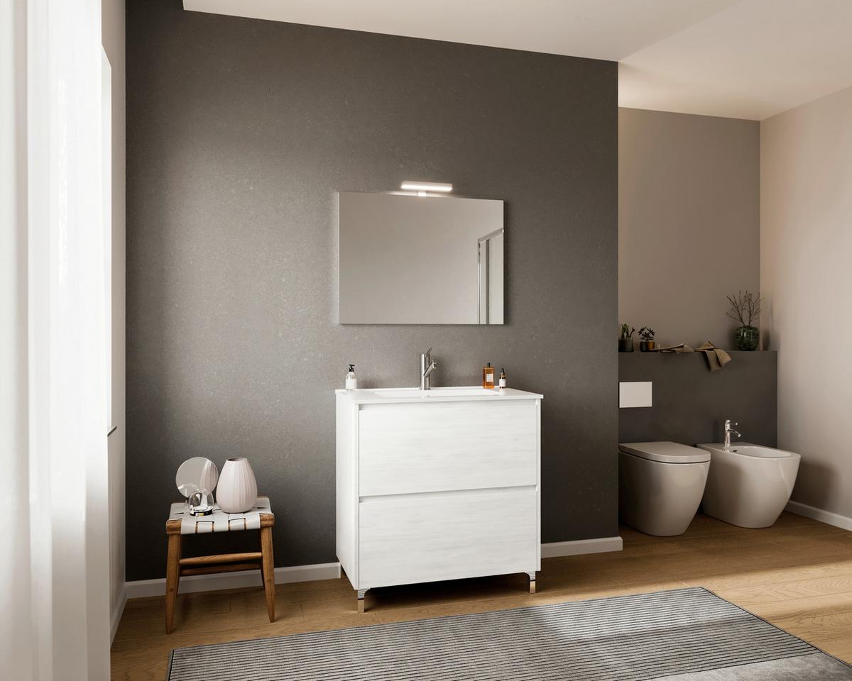 Element Ispod Umivaonika Lisbona - hrast Bianco/boje kroma, Basics, drvni materijal/plastika (80/74/46cm)