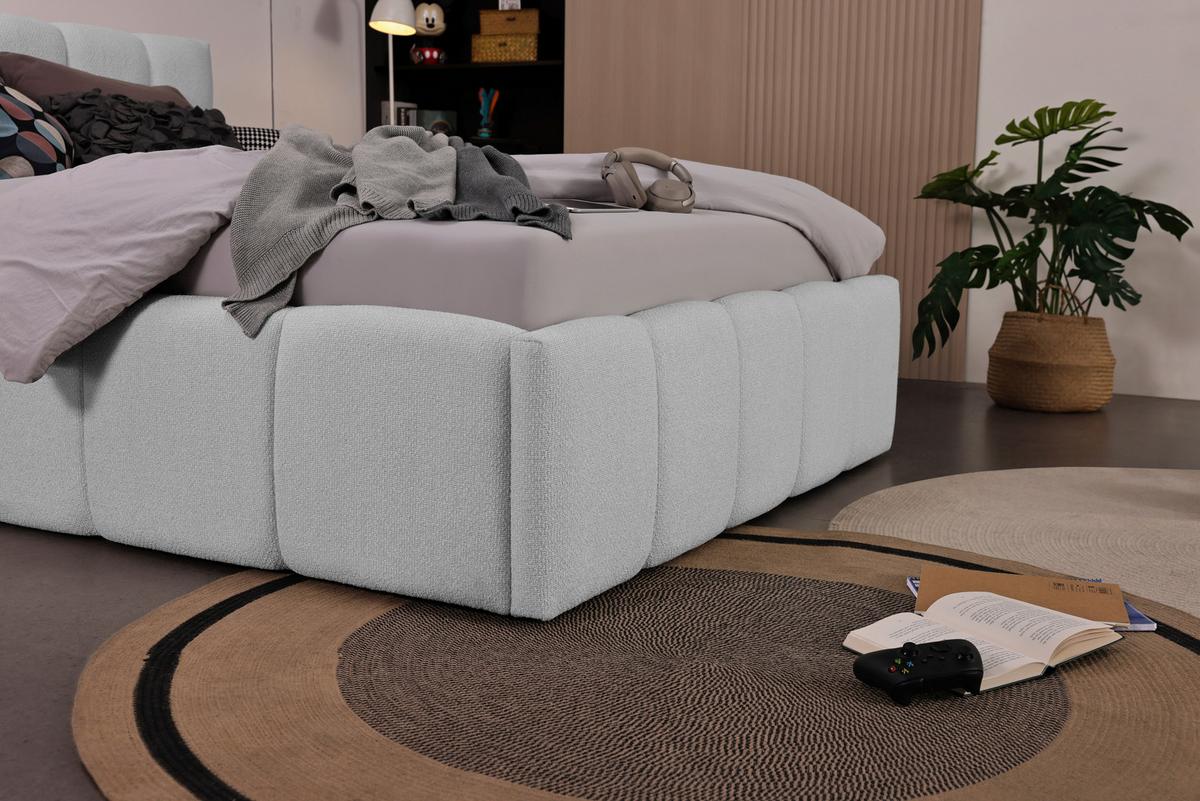 Polsterbett Ascona Hellgrau ca. 140x200cm - Hellgrau/Schwarz, KONVENTIONELL, Kunststoff/Textil (140/200cm) - Based