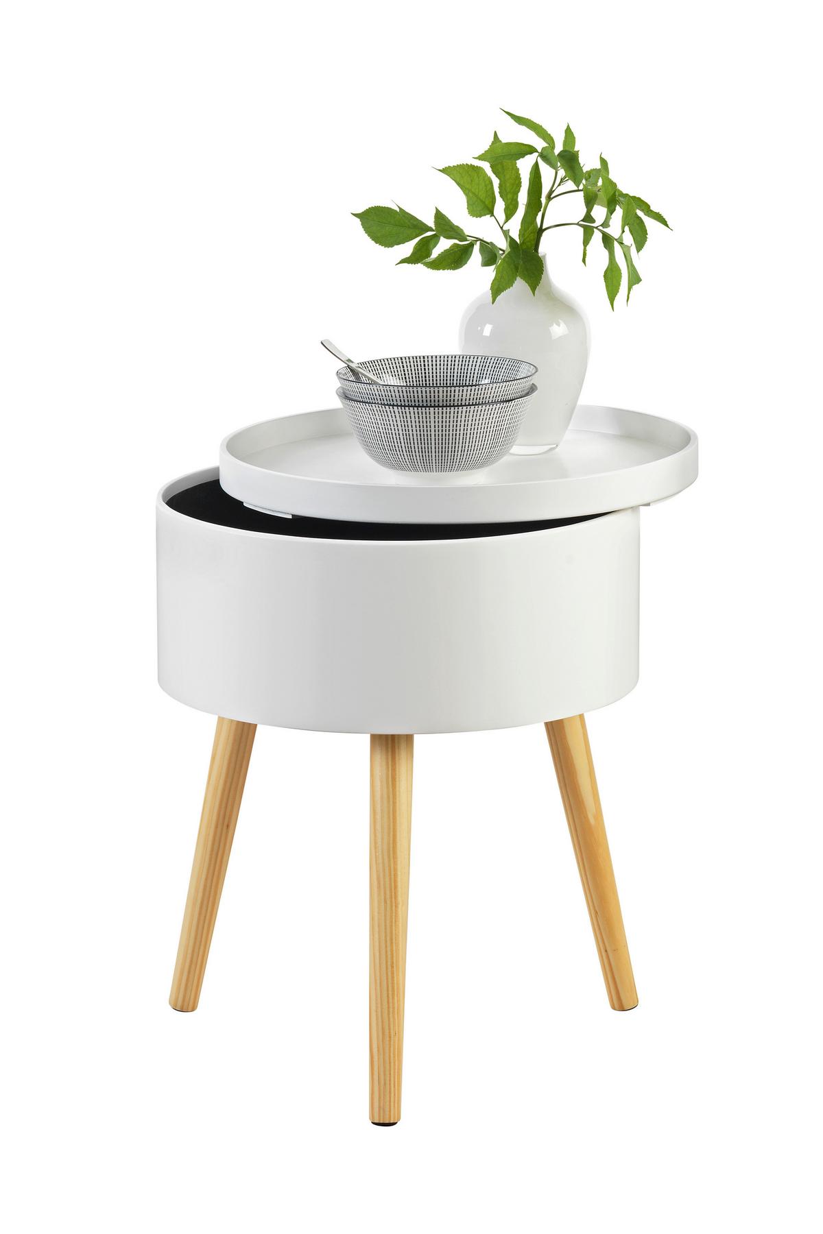 STOLIK BOCZNY LOLA - kolor naturalny/biały, Design, materiał drewnopochodny/drewno (38/38/48,5cm) - Carryhome