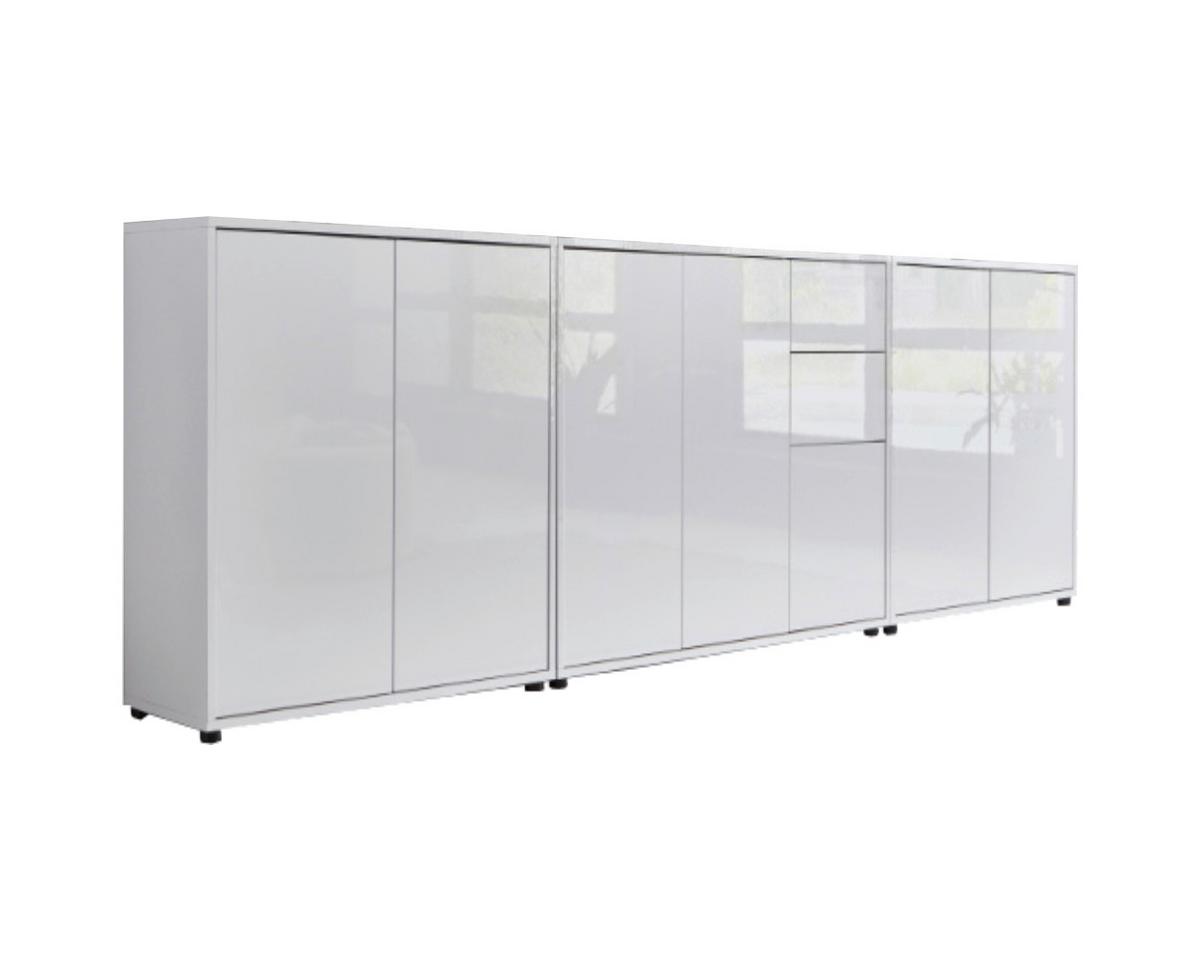 Sideboard Mailand Set 6 Weiß - Weiß Hochglanz/Schwarz, MODERN, Holzwerkstoff/Kunststoff (263,5/73/33cm) - MID.YOU