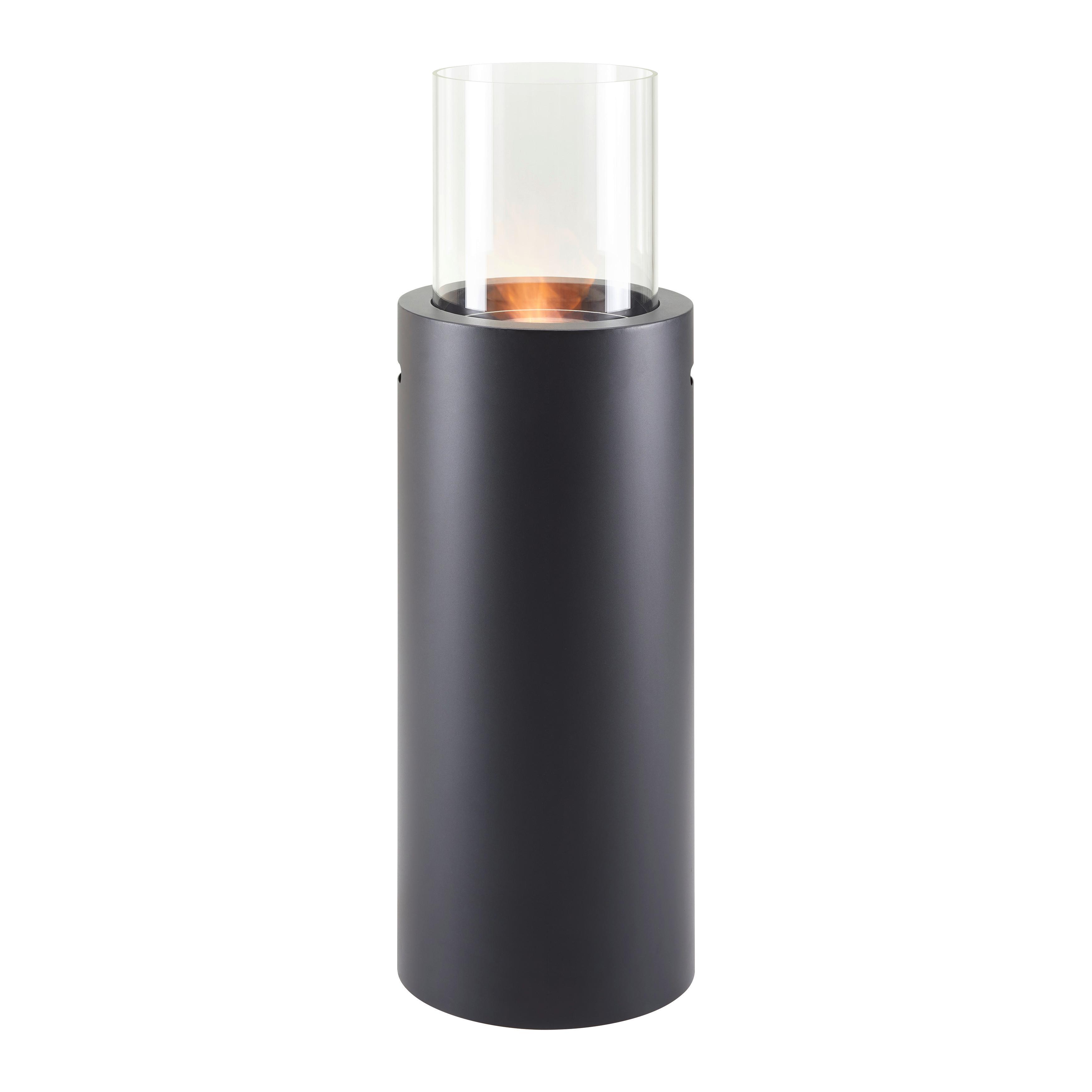 Ethanolkamin Jona Schwarz Metall/Glas Freistehend - Schwarz, MODERN, Glas/Metall (30/94/30cm) - Bessagi Home