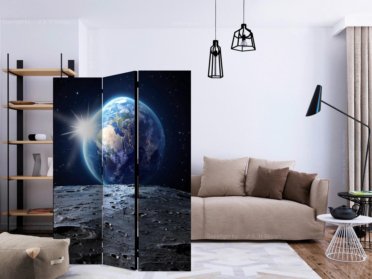 Paravan View Of The Earth, 3-Delni, Dvostranski - modra/črna, Basics, tekstil/les (135cm) - artgeist