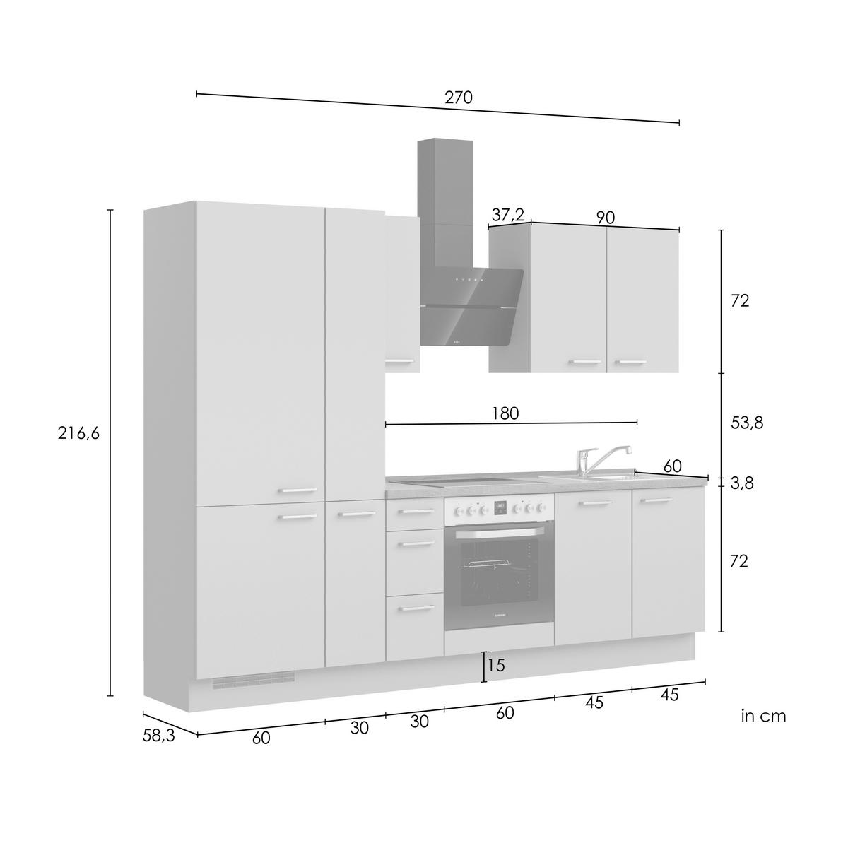 Küchenblock Cascada High m. Geräten Weiß - Eichefarben/Schwarz, MODERN, Holzwerkstoff/Metall (270cm) - Nobilia