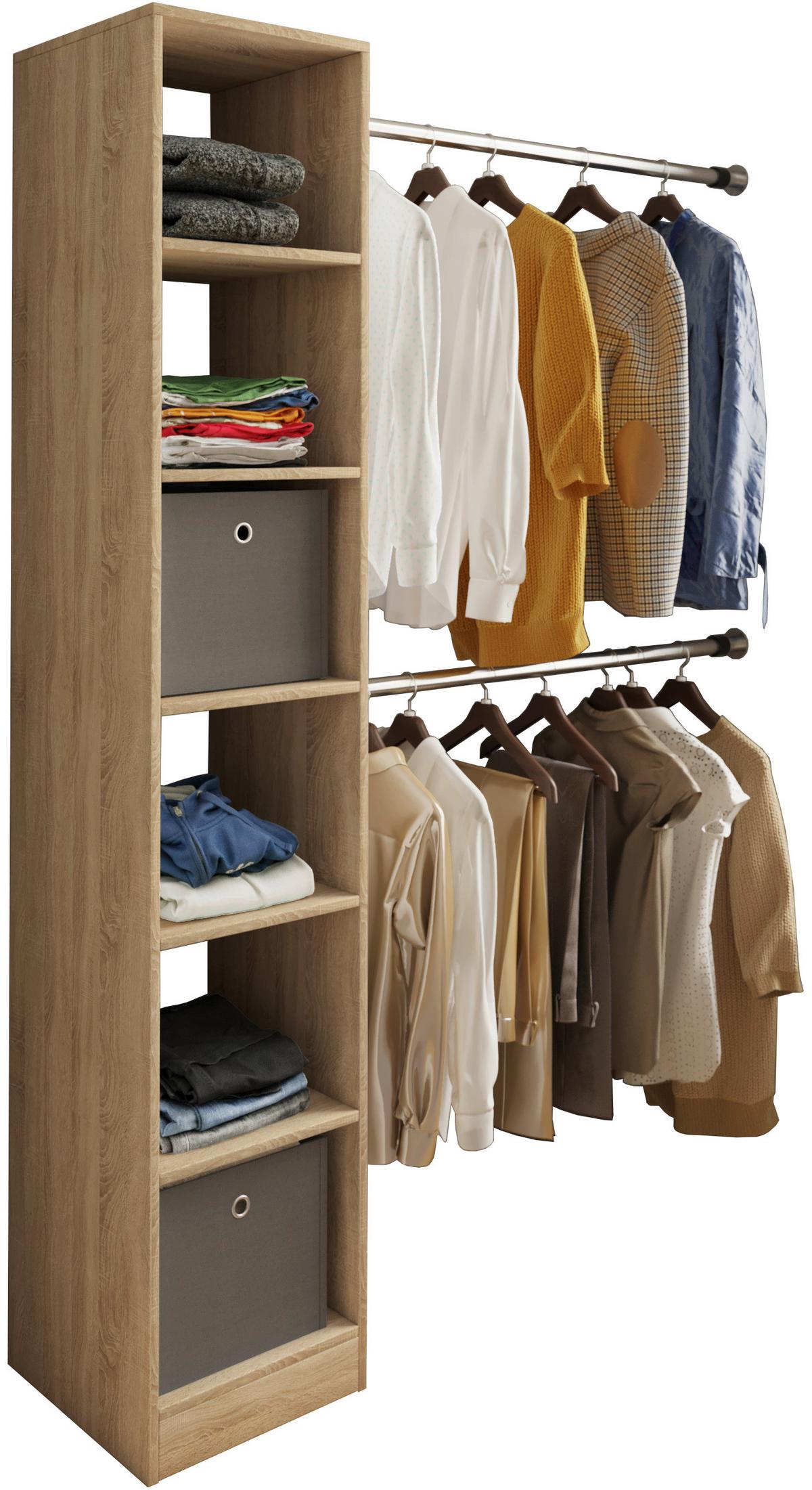 Regal Dacho, Hrast - hrast sonoma, Basics, kovina/leseni material (38/194/40cm) - MID.YOU