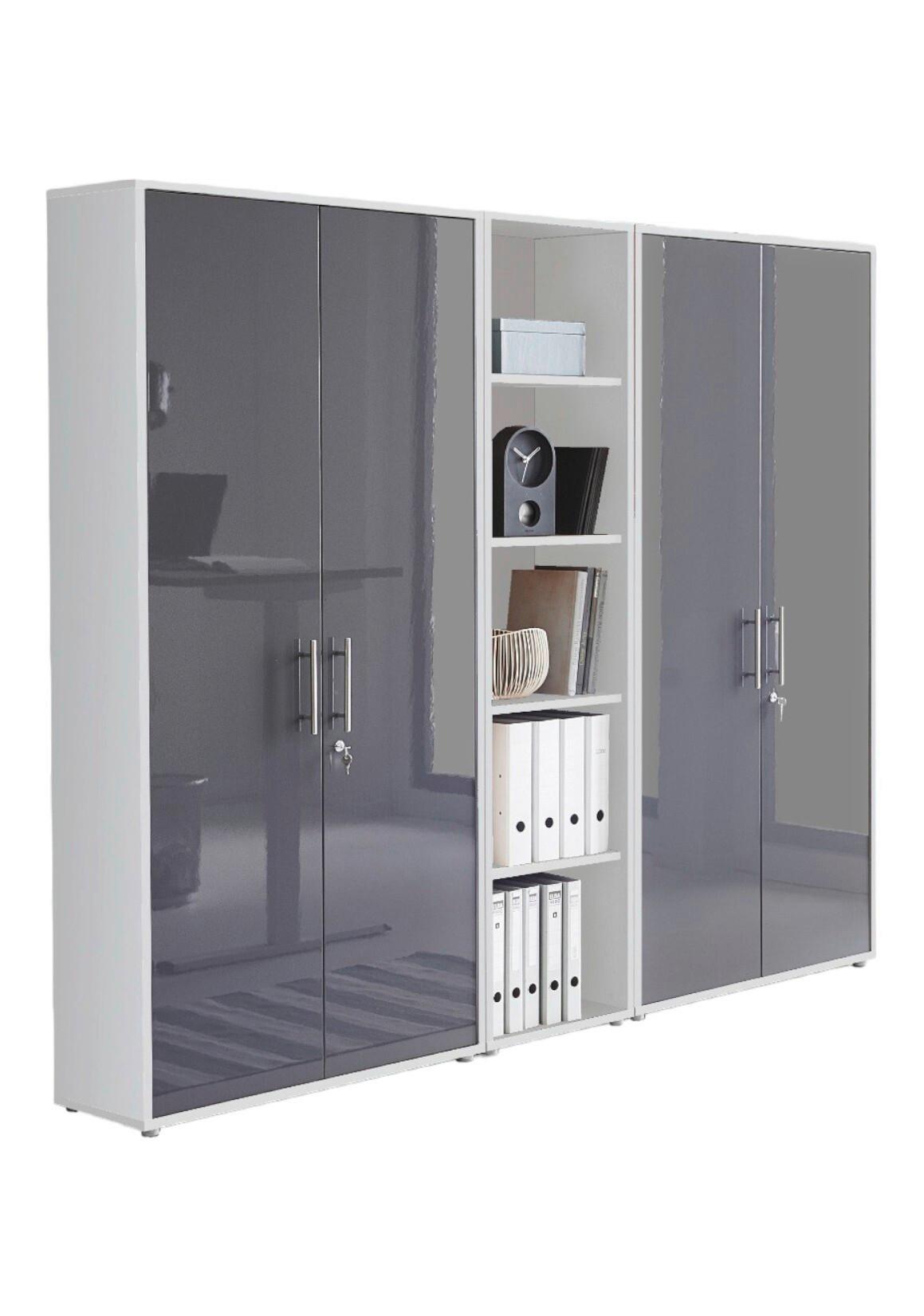 Aktenschrank Office Edition Sw Set 10 Weiß/Anthrazit - Anthrazit Hochglanz/Weiß, MODERN, Holzwerkstoff (212,9/185,6/33cm) - MID.YOU