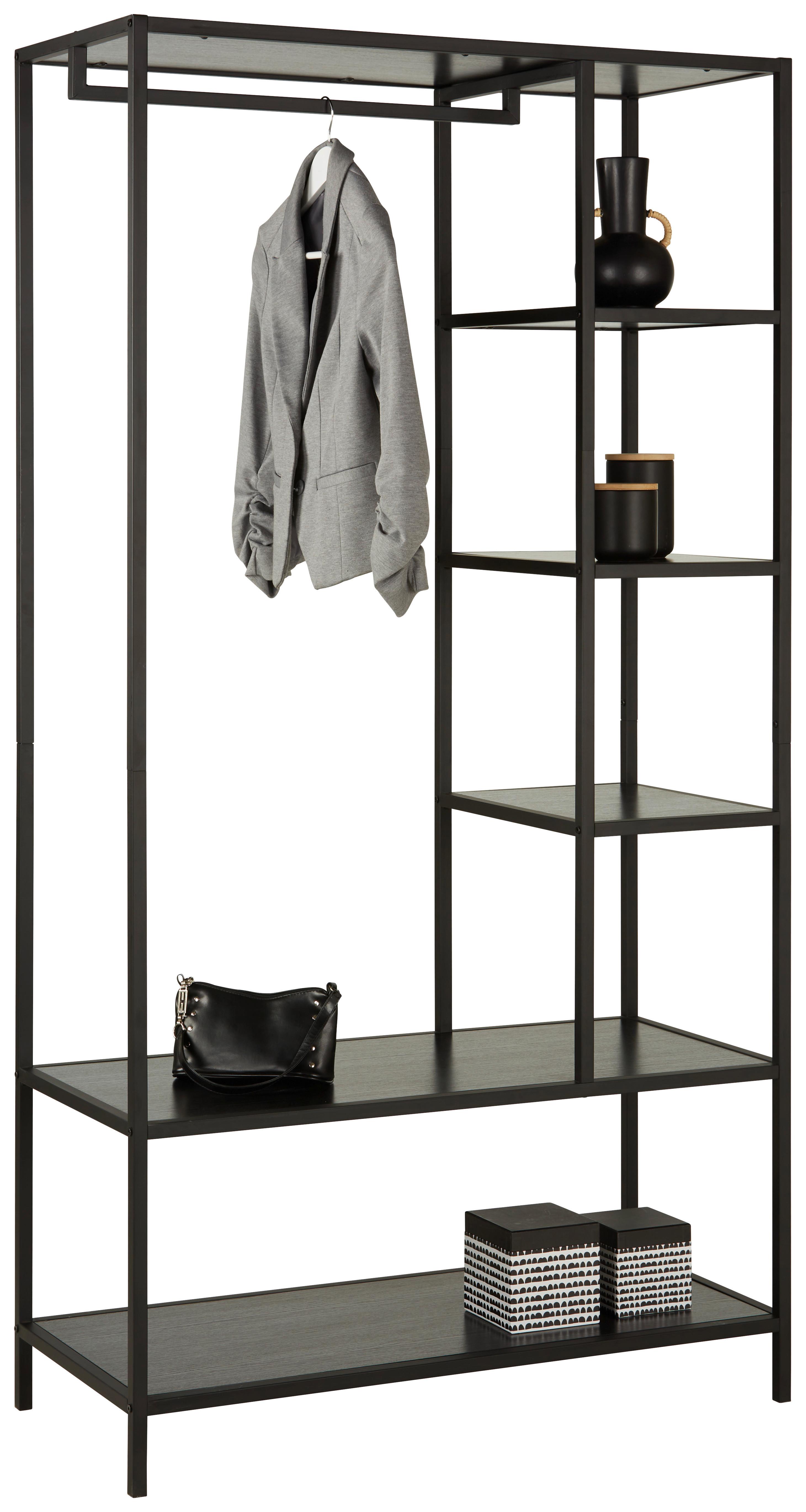 Polc Ruhaakasztóval Stilos - fekete, Design, faalapú anyag/fém (100/190/44cm) - Mömax