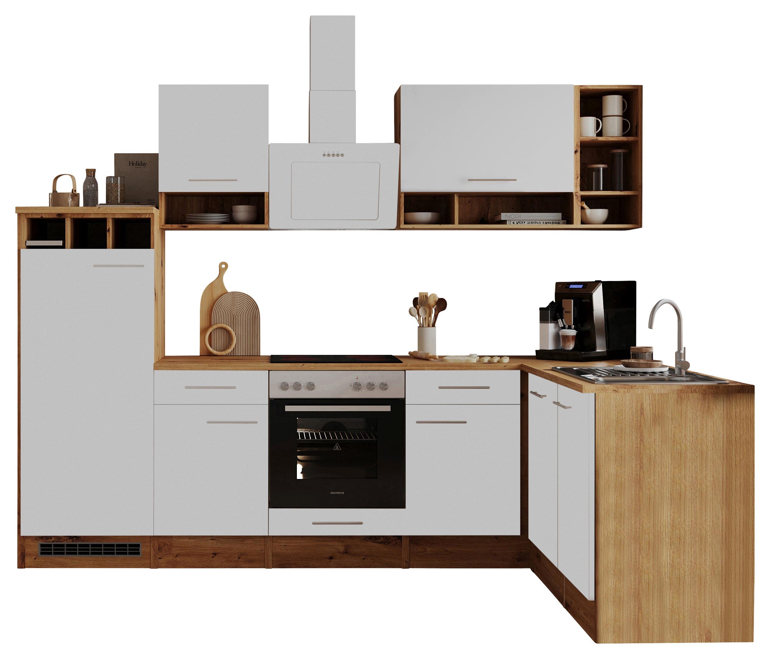 Eckküche Economy Weiß/Wildeiche ca. 280x172cm - Wildeiche/Alufarben, Basics, Holzwerkstoff/Metall (280/172/172cm) - Respekta