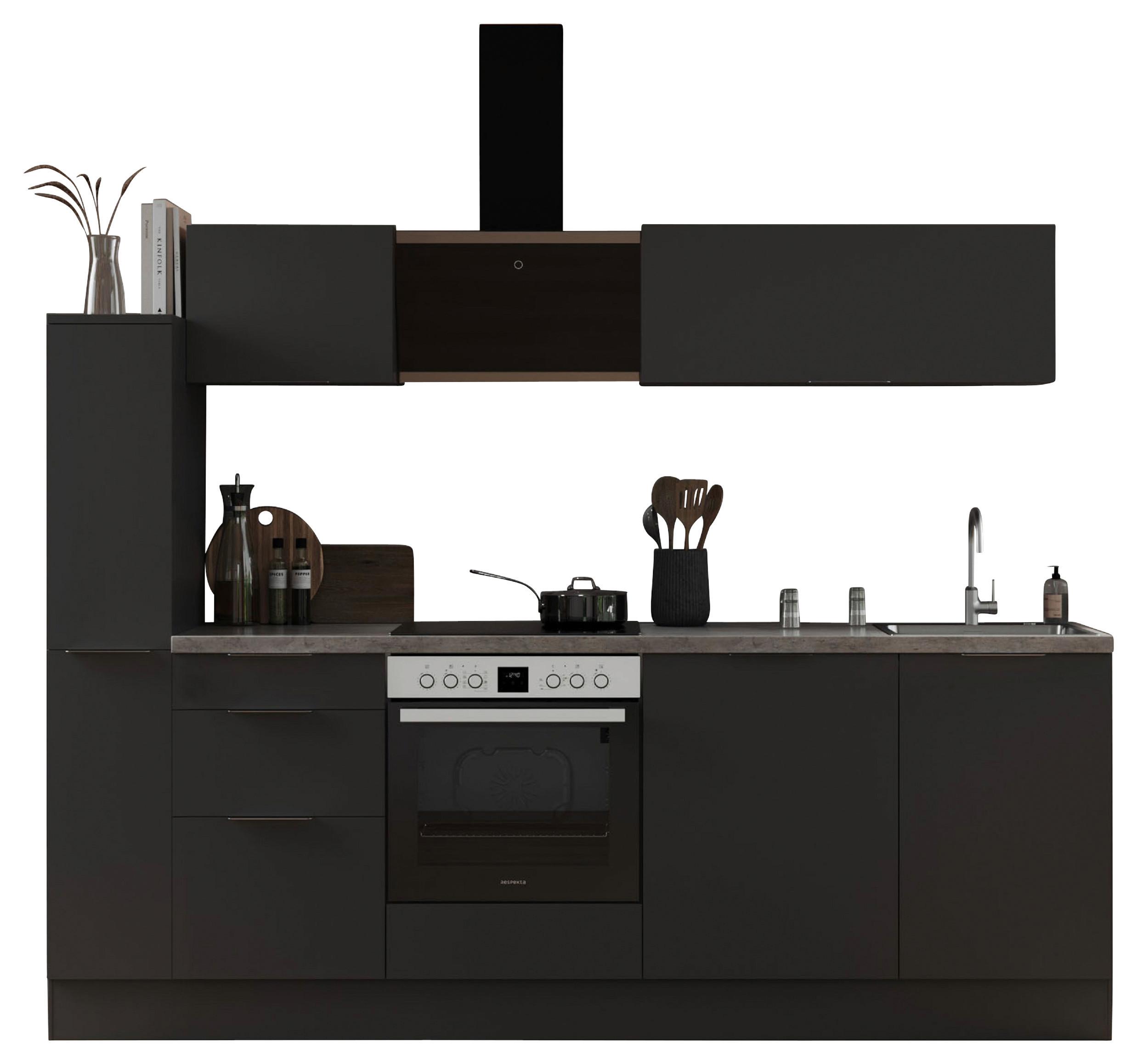 Küchenblock Elisabeth mit Geräten Grau ca. 250 cm - Alufarben/Grau, LIFESTYLE, Holzwerkstoff/Metall (250/225/60cm) - Respekta