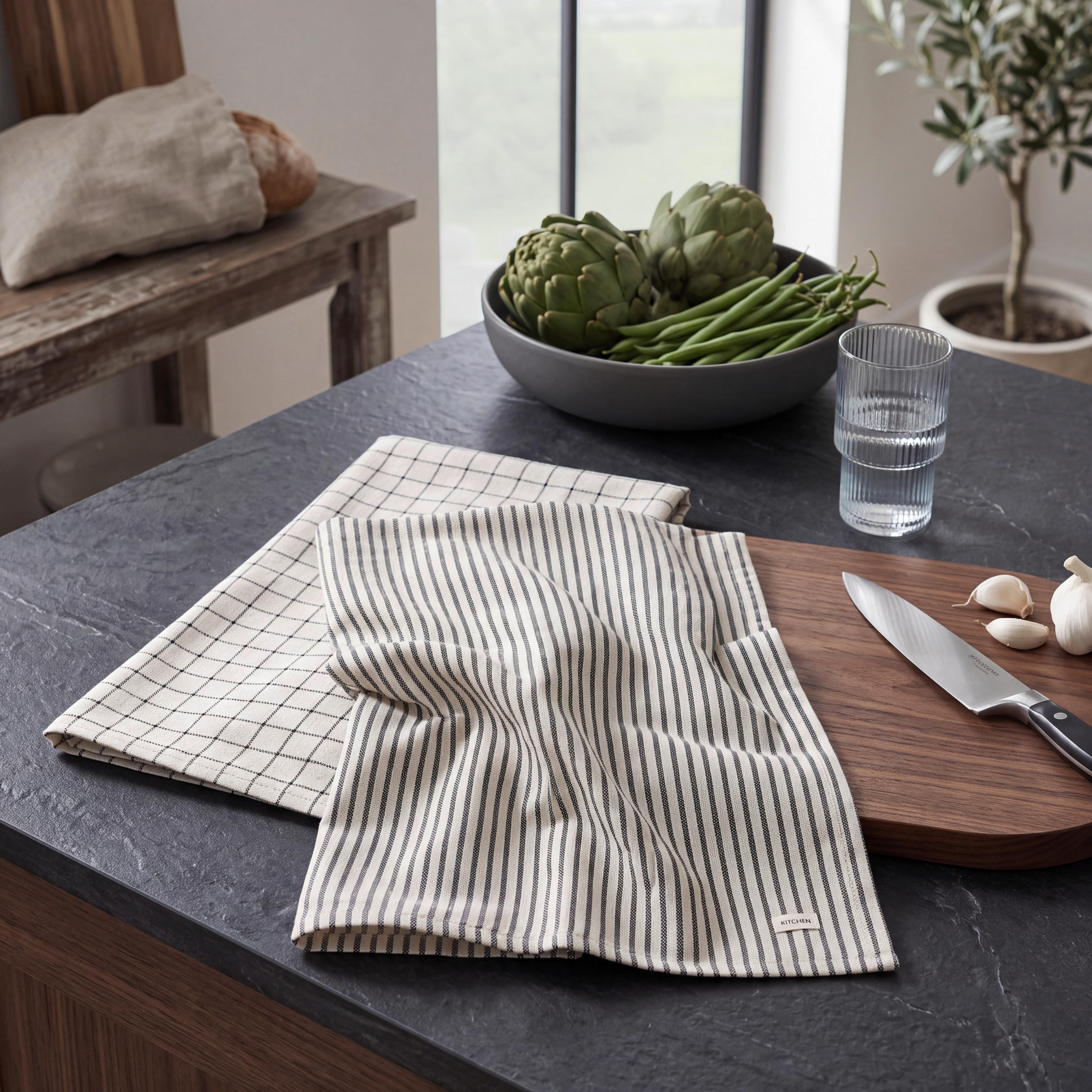 SET DE TORCHONS THEO - noir/blanc, textile (50/70cm) - Mömax