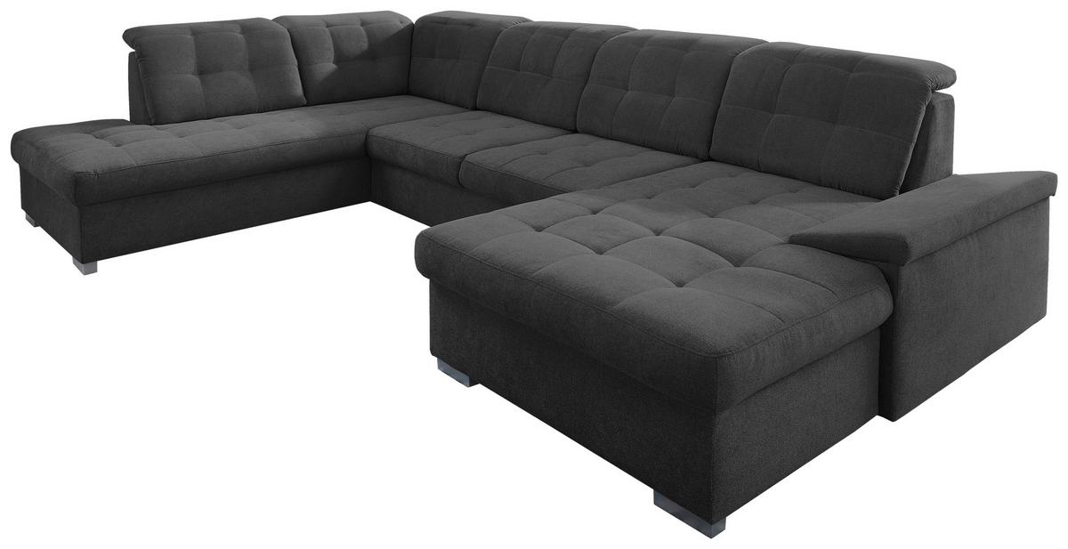Wohnlandschaft Zira Schwarz Nylon/Mikrofaser - Chromfarben/Schwarz, Design, Kunststoff/Textil (212/330/169cm) - Livetastic