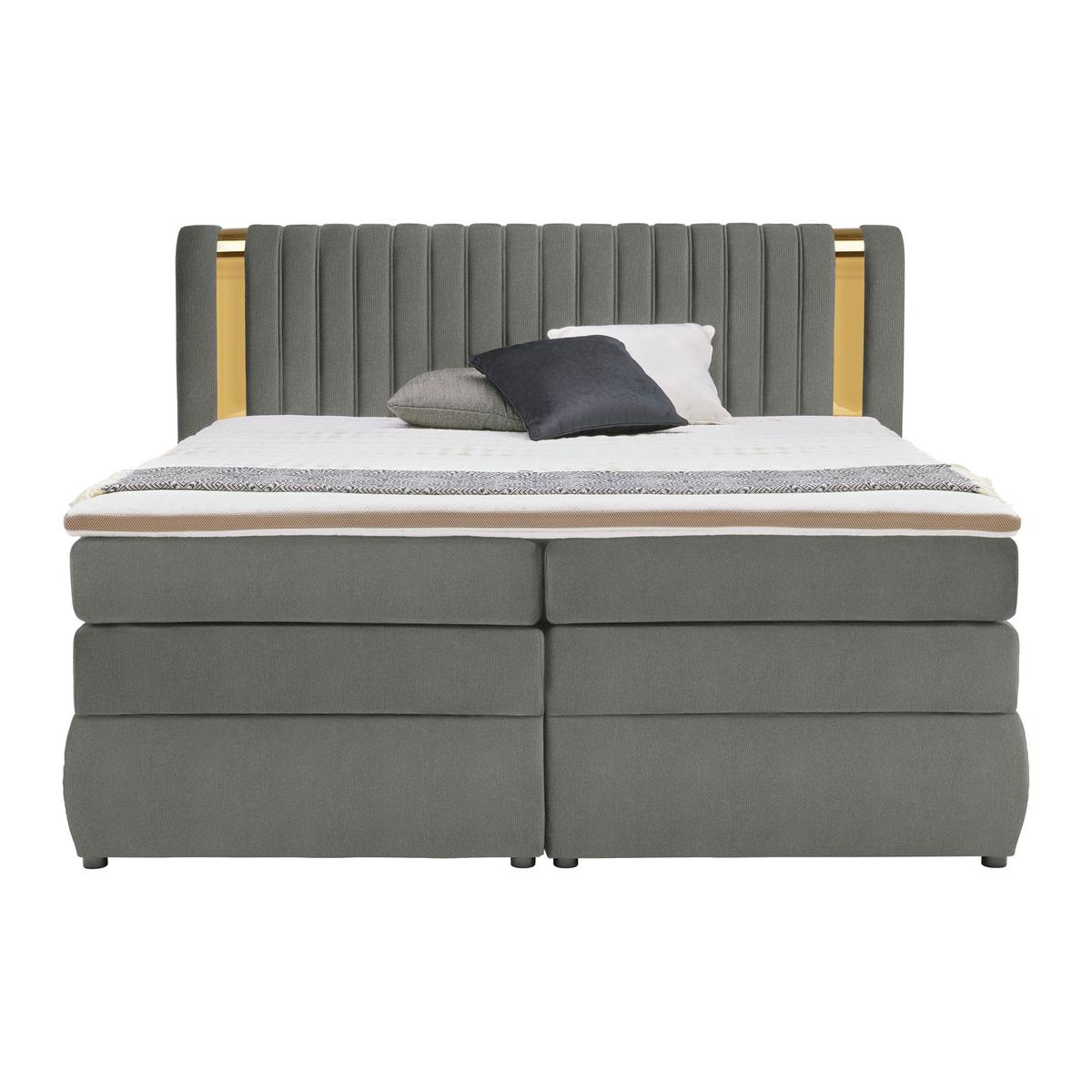 Boxspringbett Minola Gold Dunkelgrau ca. 160x200cm - Dunkelgrau/Schwarz, KONVENTIONELL, Kunststoff/Textil (160/200cm) - Premium Living