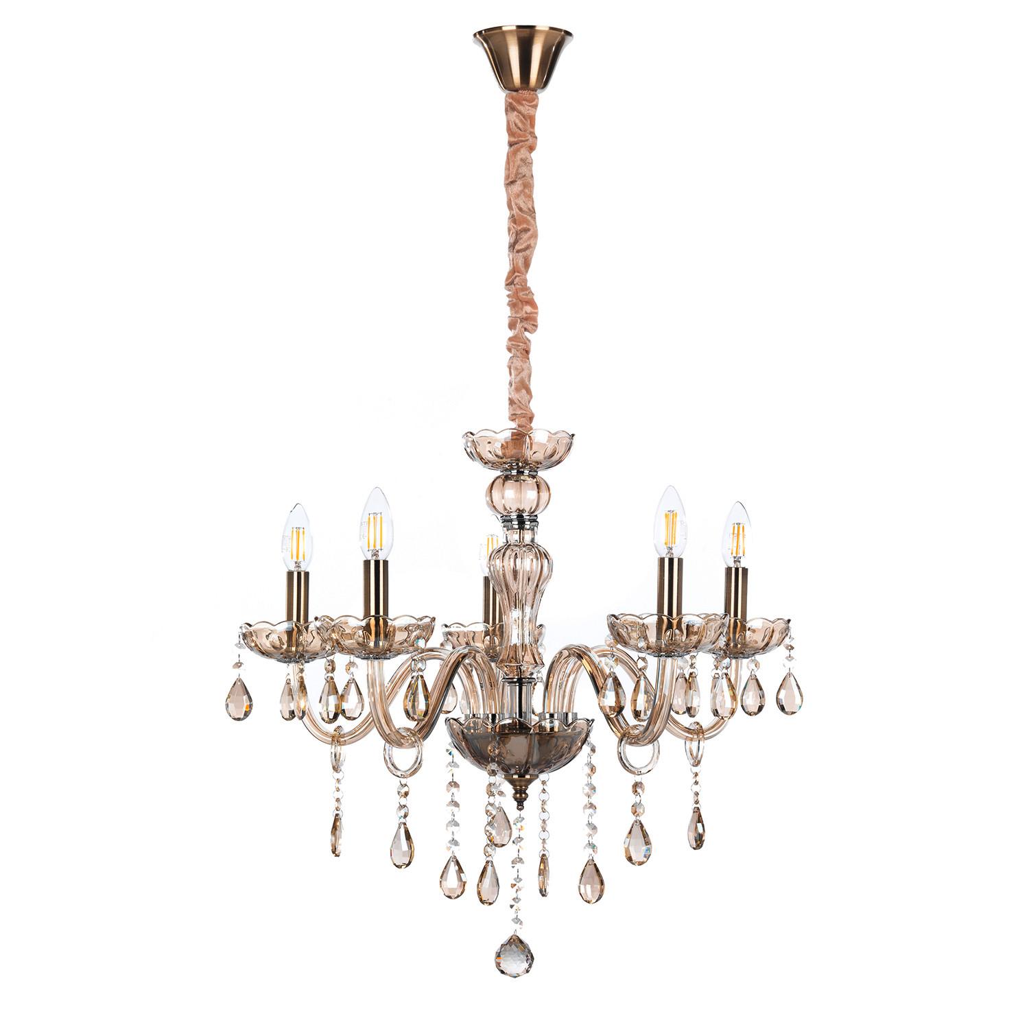 Kristall-Hängeleuchte Linda Bernsteinfarben max. 6 Watt - Bernsteinfarben, KONVENTIONELL, Glas/Metall (67/100cm)