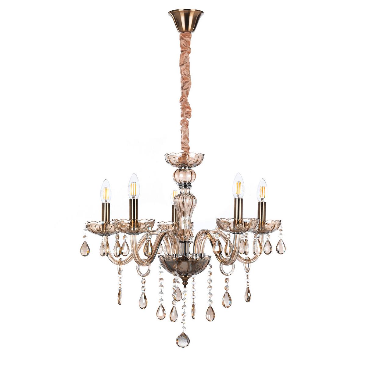 Kristall-Hängeleuchte Linda Bernsteinfarben max. 6 Watt - Bernsteinfarben, KONVENTIONELL, Glas/Metall (67/100cm)