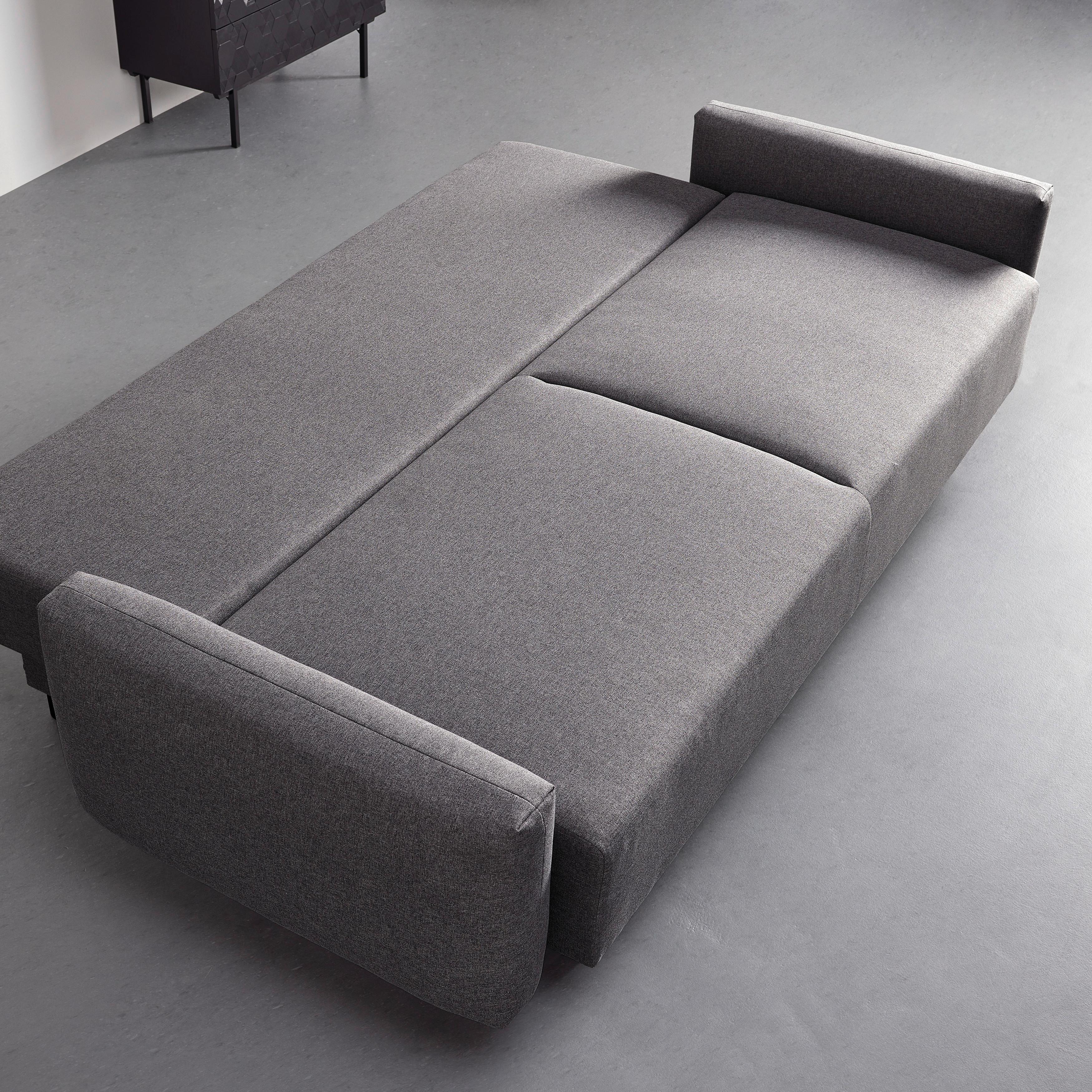 Sofa mit Schlaffunktion dunkelgrau, "Luisa", Federkern - Dunkelgrau/Schwarz, Holz/Textil (242/95/95cm) - Bessagi Home
