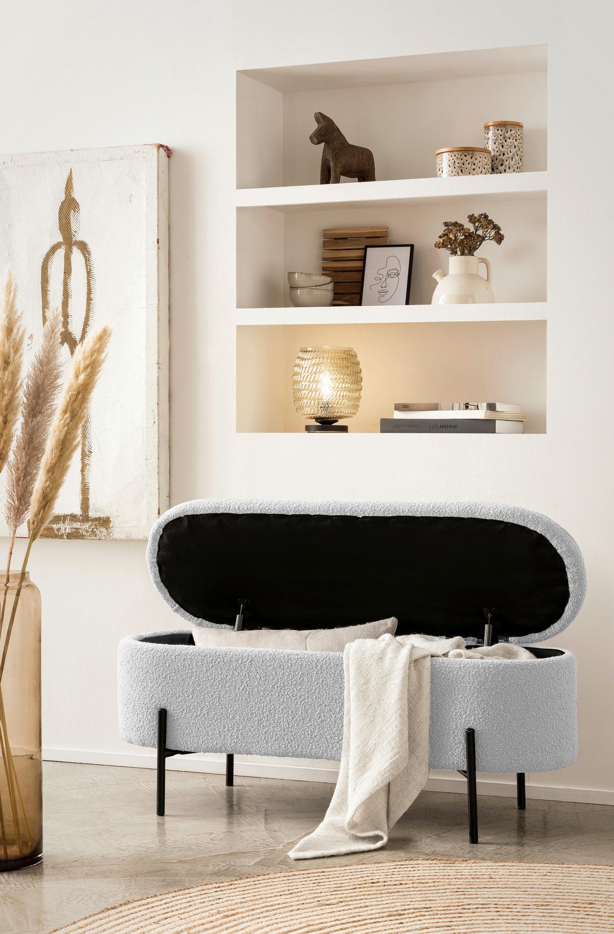 Klop Bouclé, Bela - črna/bela, Moderno, kovina/tekstil (110/44/40cm) - Livetastic