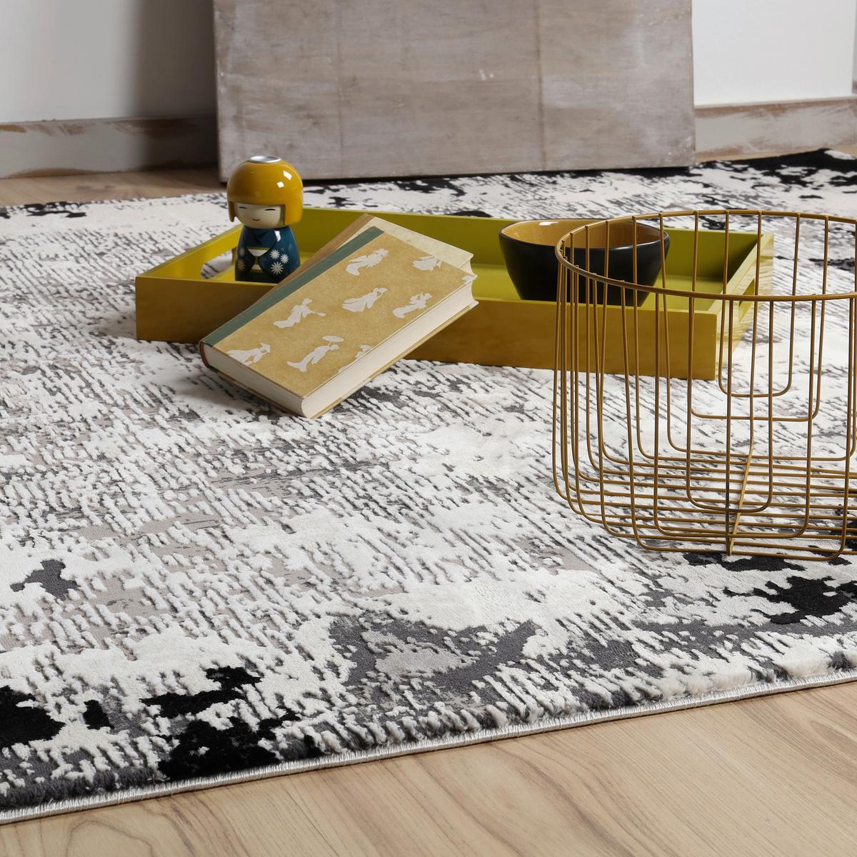 Webteppich My Opal - Weiss/Schwarz, Design, Textil (160/230cm)